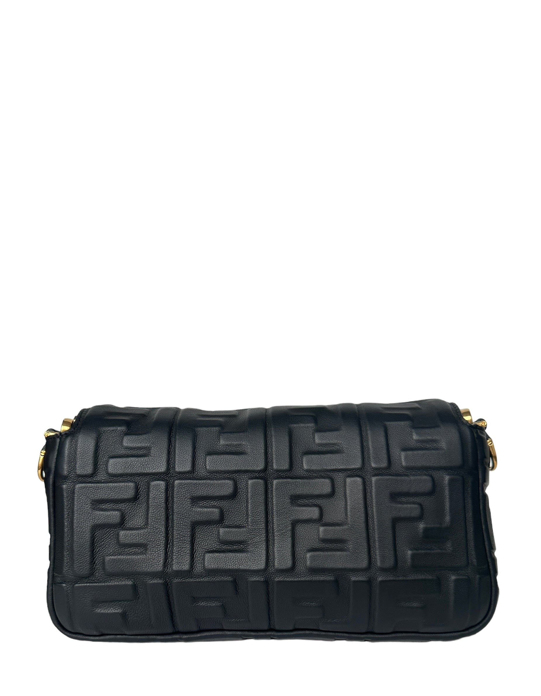 ASC Resale Fendi Black Embossed Logo 1974 Medium Baguette NM Bag