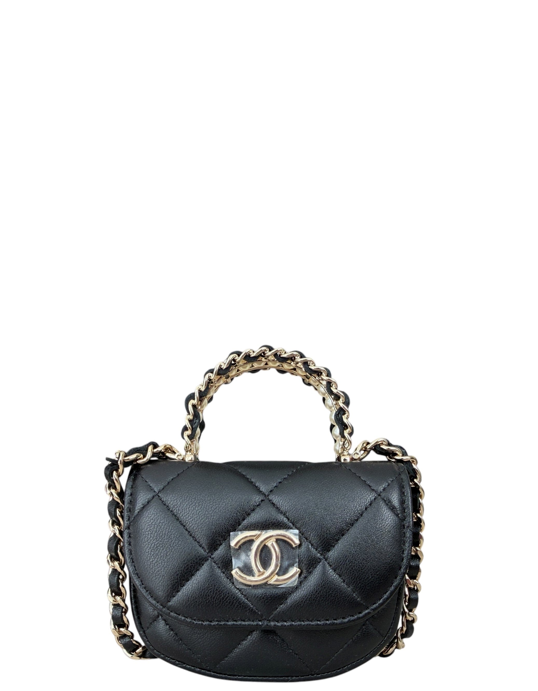 ASC Resale Chanel Black Lambskin Quilted Pearl Top Handle Micro Bag