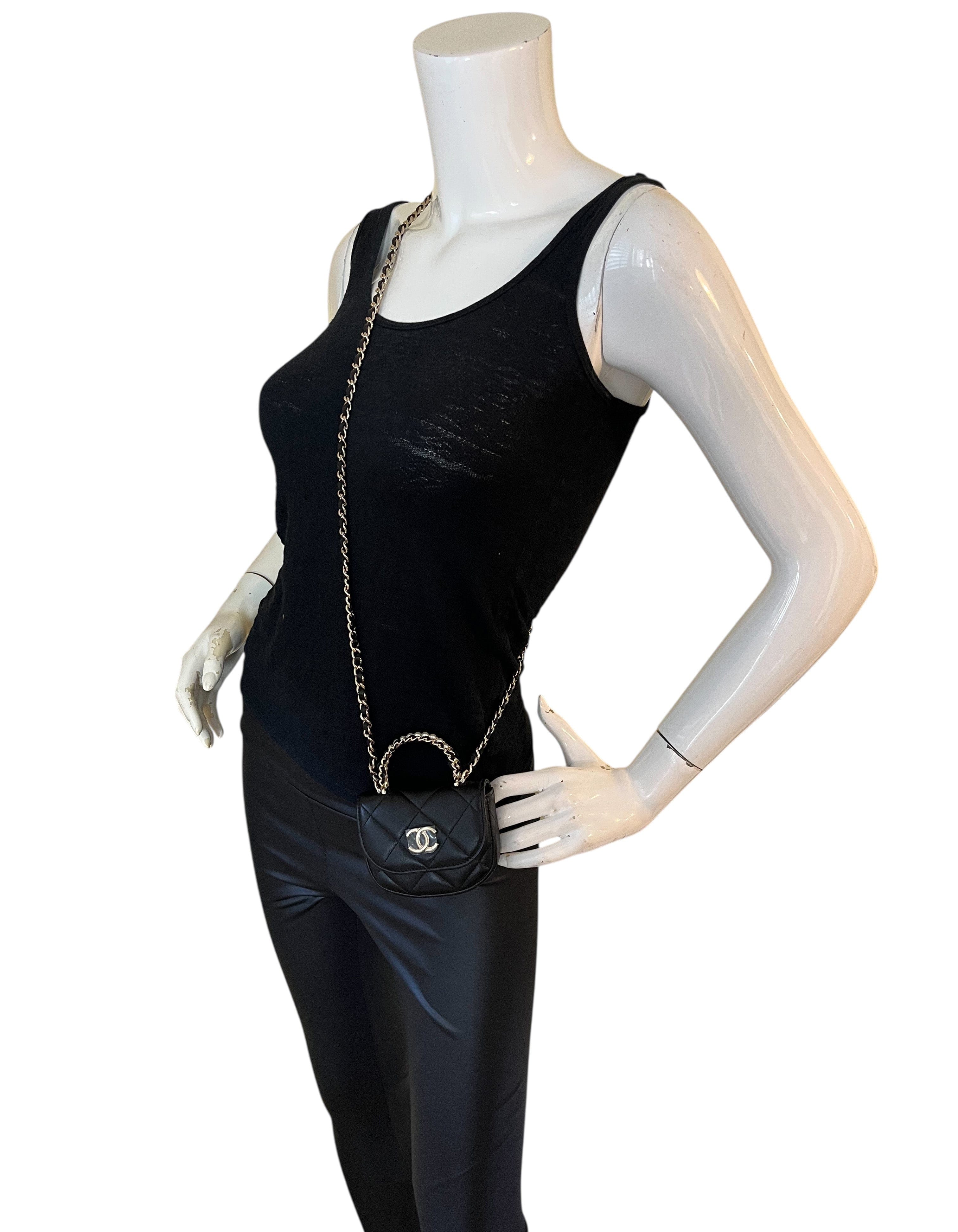 ASC Resale Chanel Black Lambskin Quilted Pearl Top Handle Micro Bag