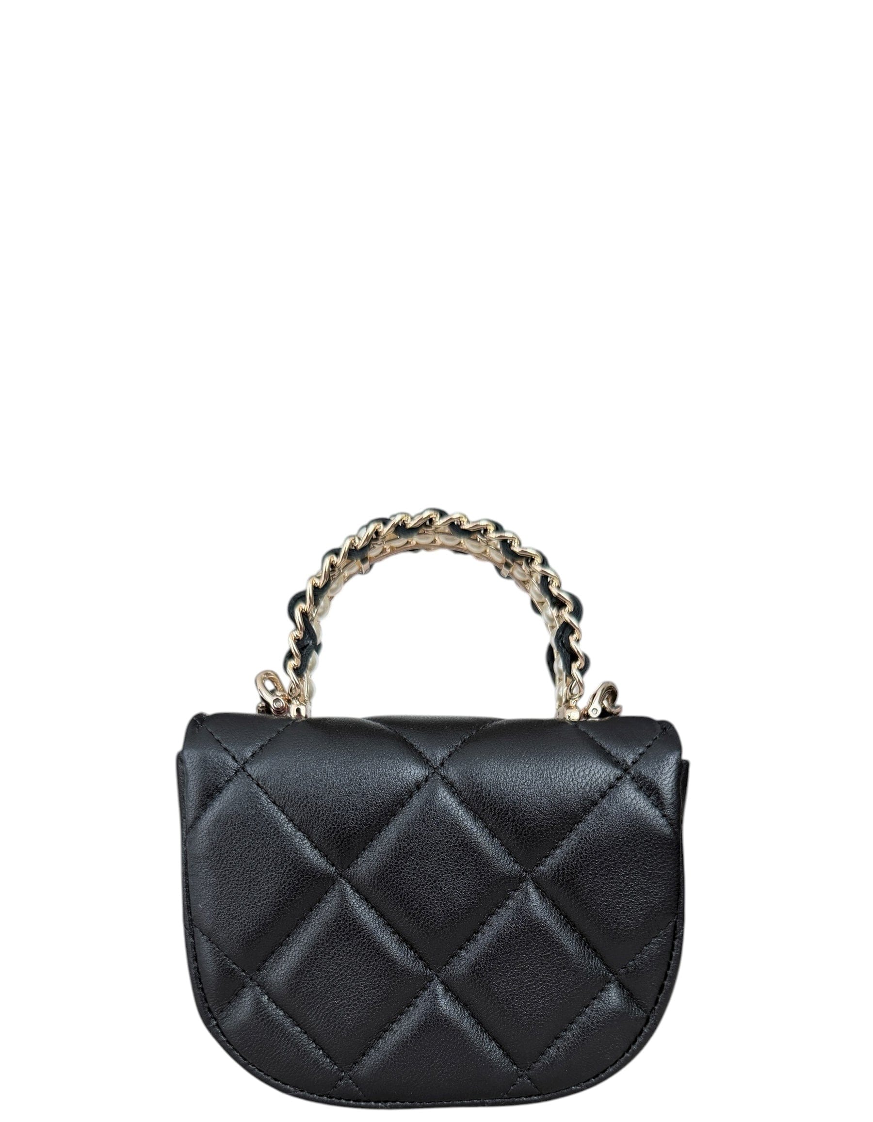 ASC Resale Chanel Black Lambskin Quilted Pearl Top Handle Micro Bag