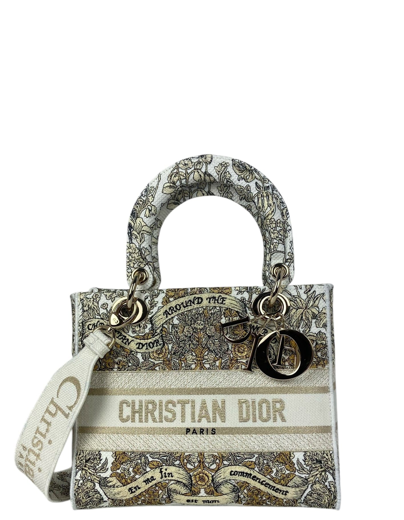 ASC Resale Dior Gold Embroidered Canvas Medium Lady D - Lite