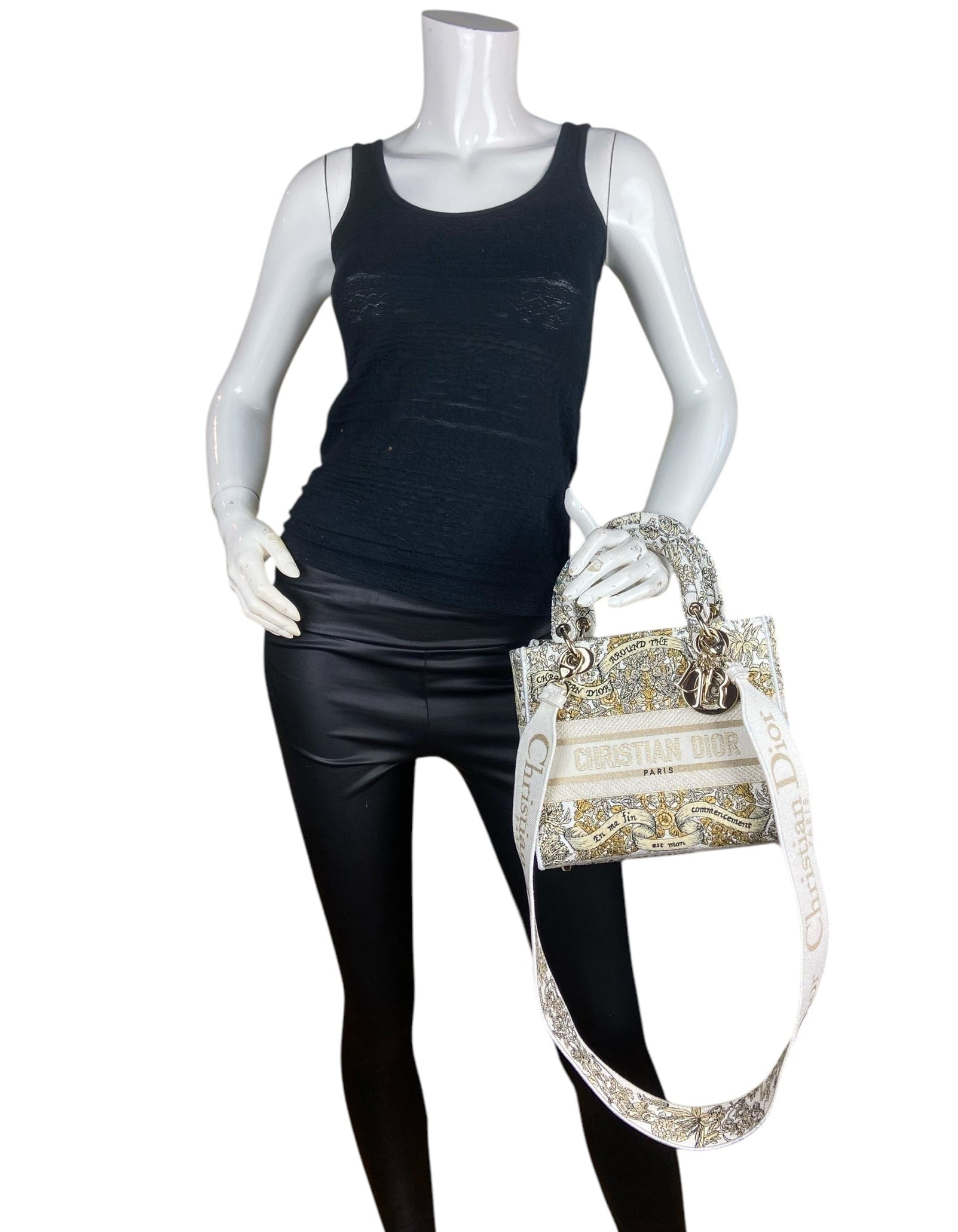 ASC Resale Dior Gold Embroidered Canvas Medium Lady D - Lite