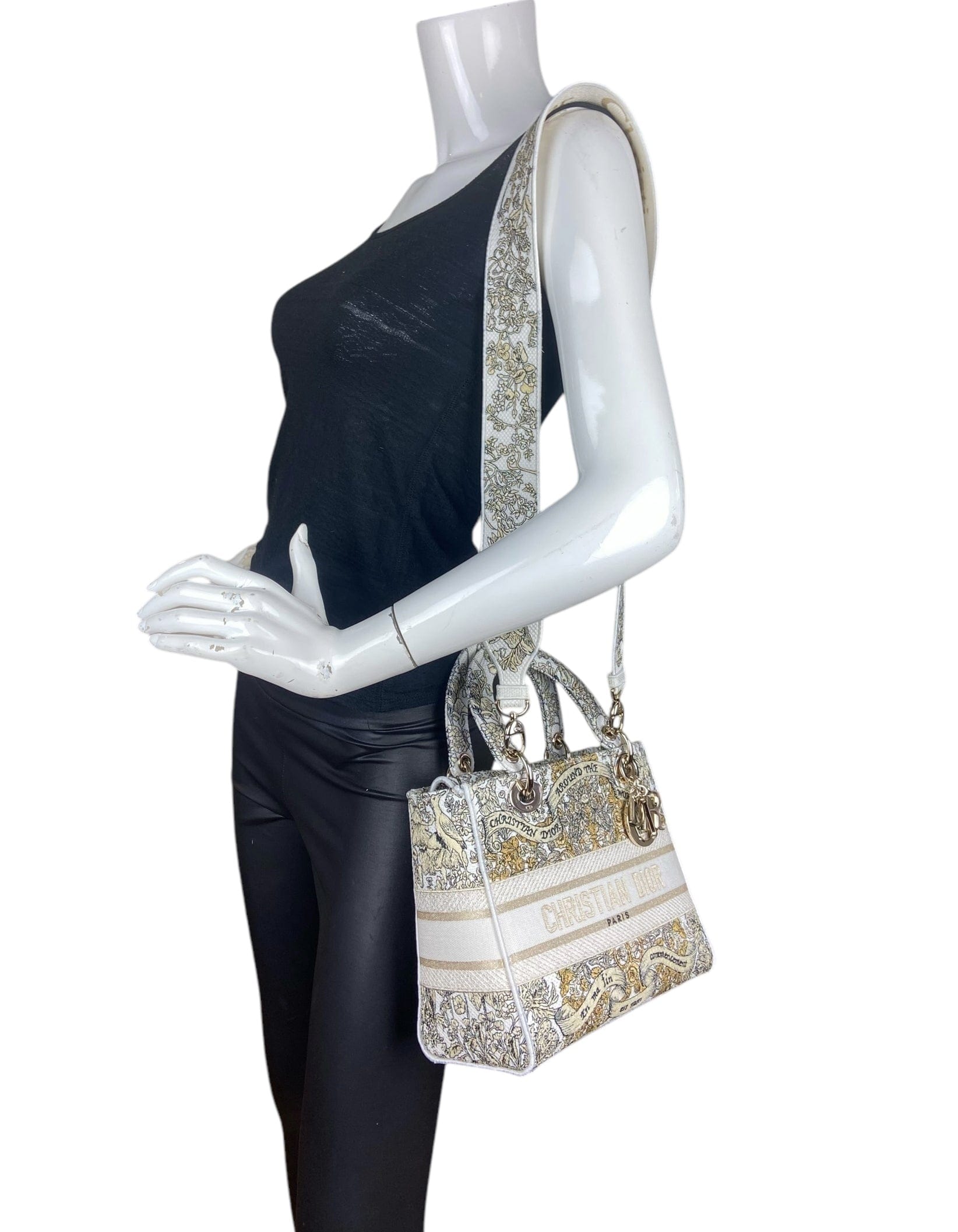 ASC Resale Dior Gold Embroidered Canvas Medium Lady D - Lite