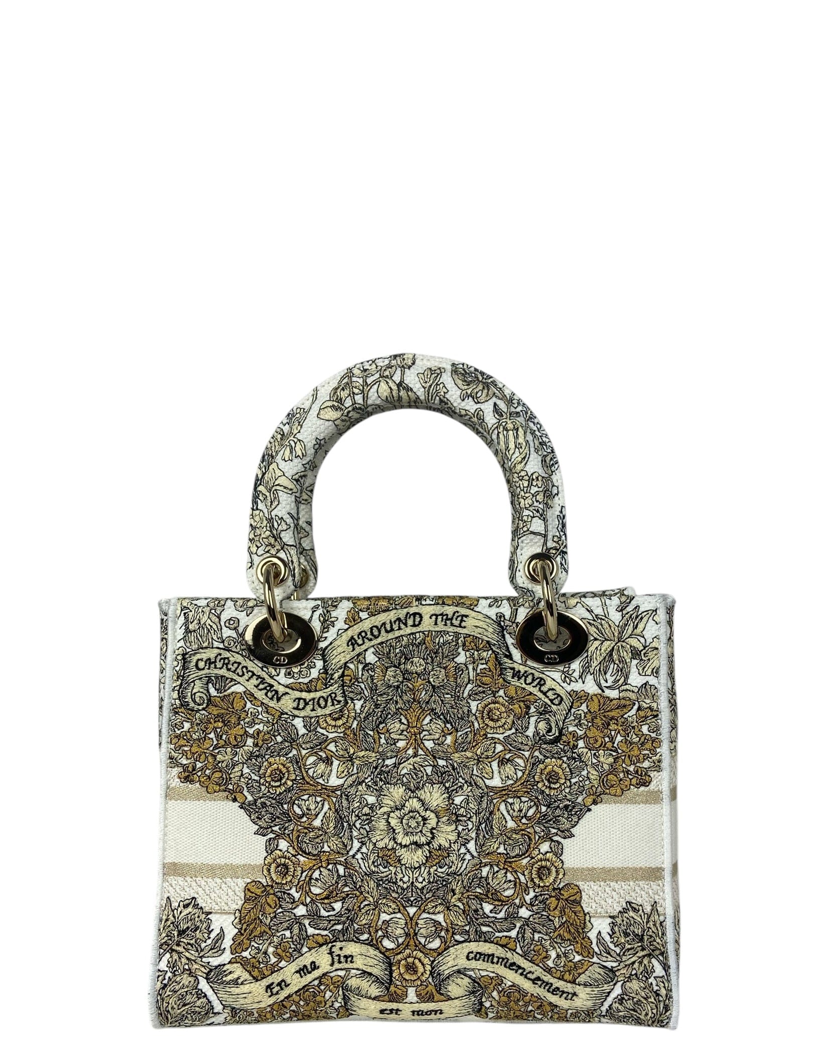 ASC Resale Dior Gold Embroidered Canvas Medium Lady D - Lite