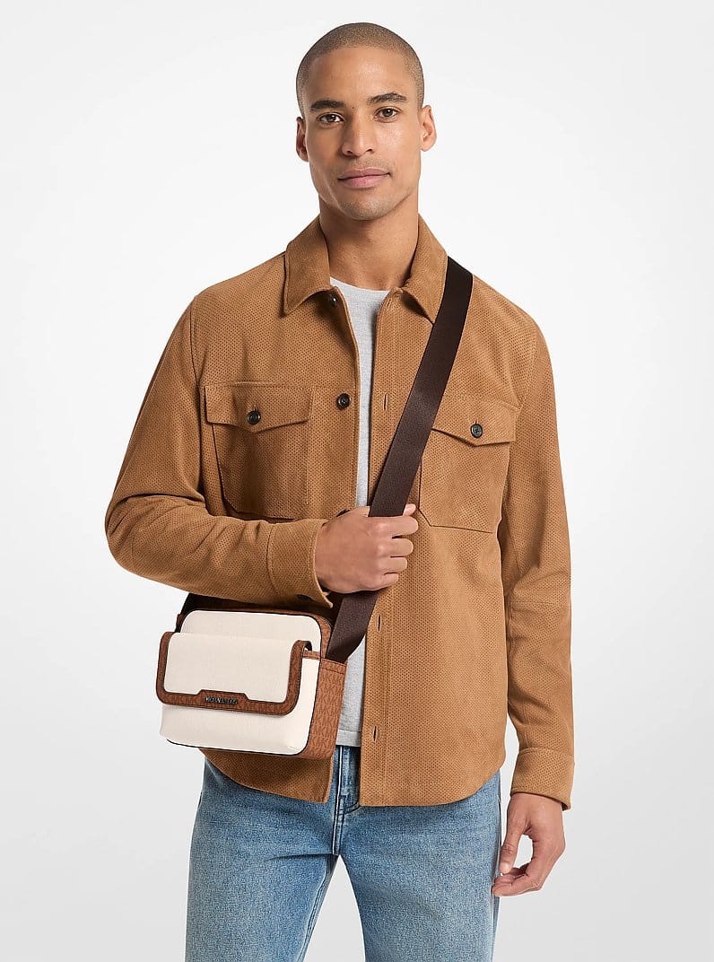 Cooper Medium Pebbled Leather and Signature Logo Camera Crossbody Bag