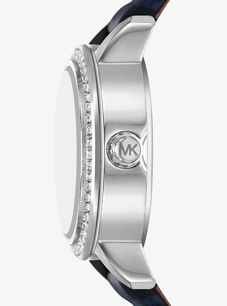Micro Melissa Pavé Silver-Tone and Crocodile Embossed Leather Watch
