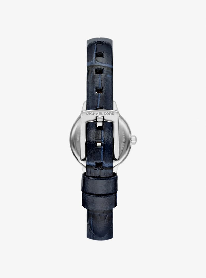 Micro Melissa Pavé Silver-Tone and Crocodile Embossed Leather Watch