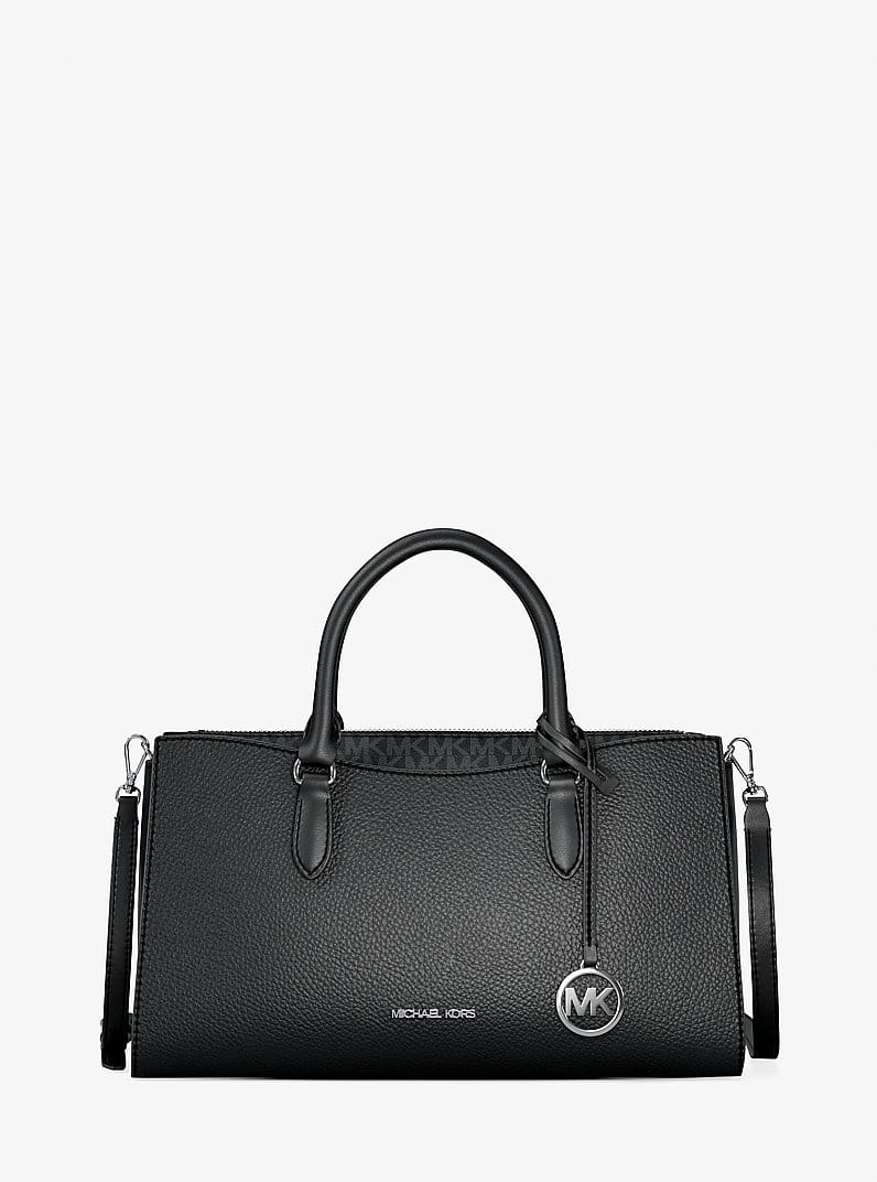 Arden Medium Pebbled Leather and Signature Logo Top-Zip Satchel
