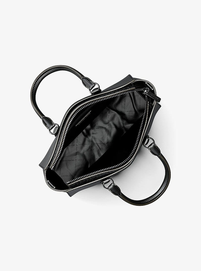 Arden Medium Pebbled Leather and Signature Logo Top-Zip Satchel