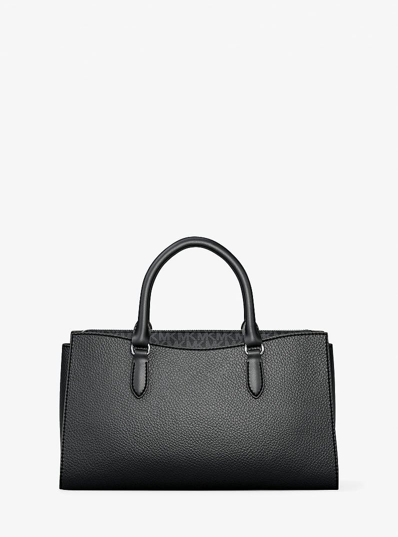 Arden Medium Pebbled Leather and Signature Logo Top-Zip Satchel