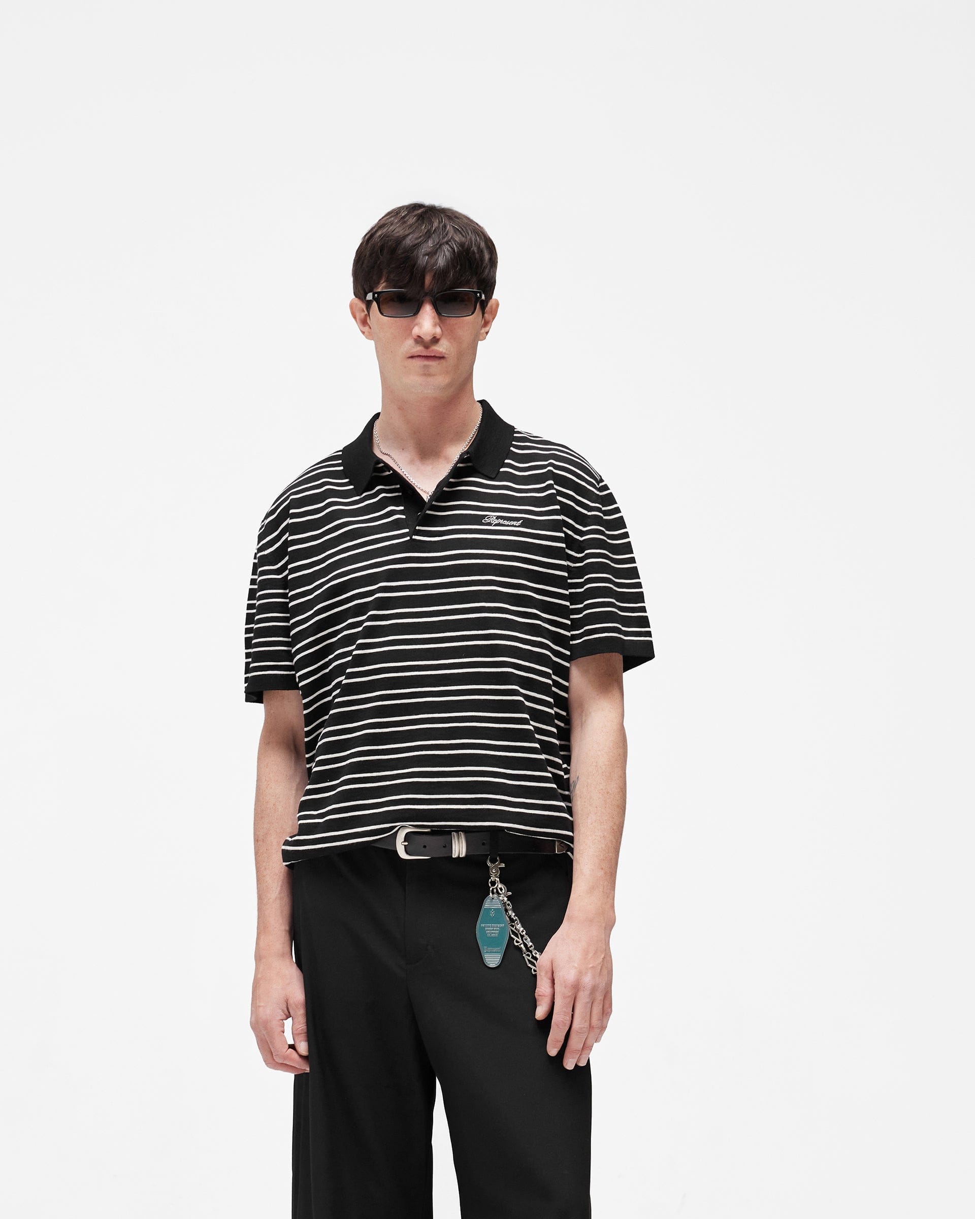 SC26 California Striped Knitted Polo - Jet Black