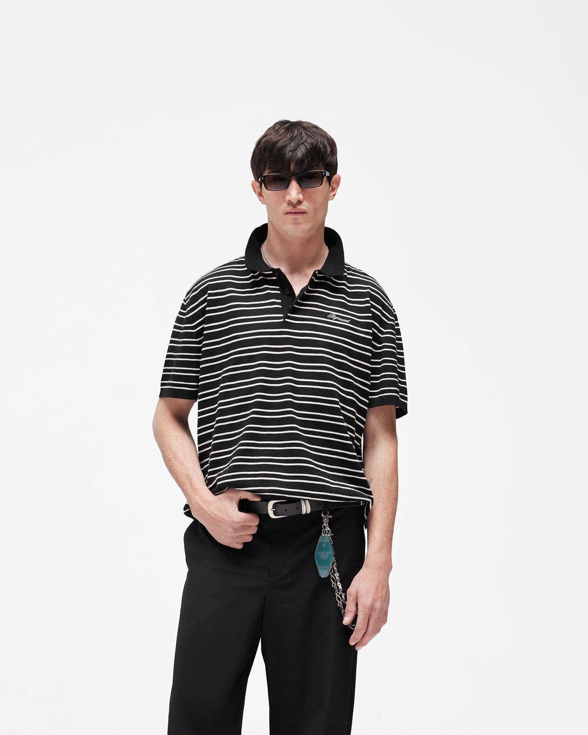 SC26 California Striped Knitted Polo - Jet Black