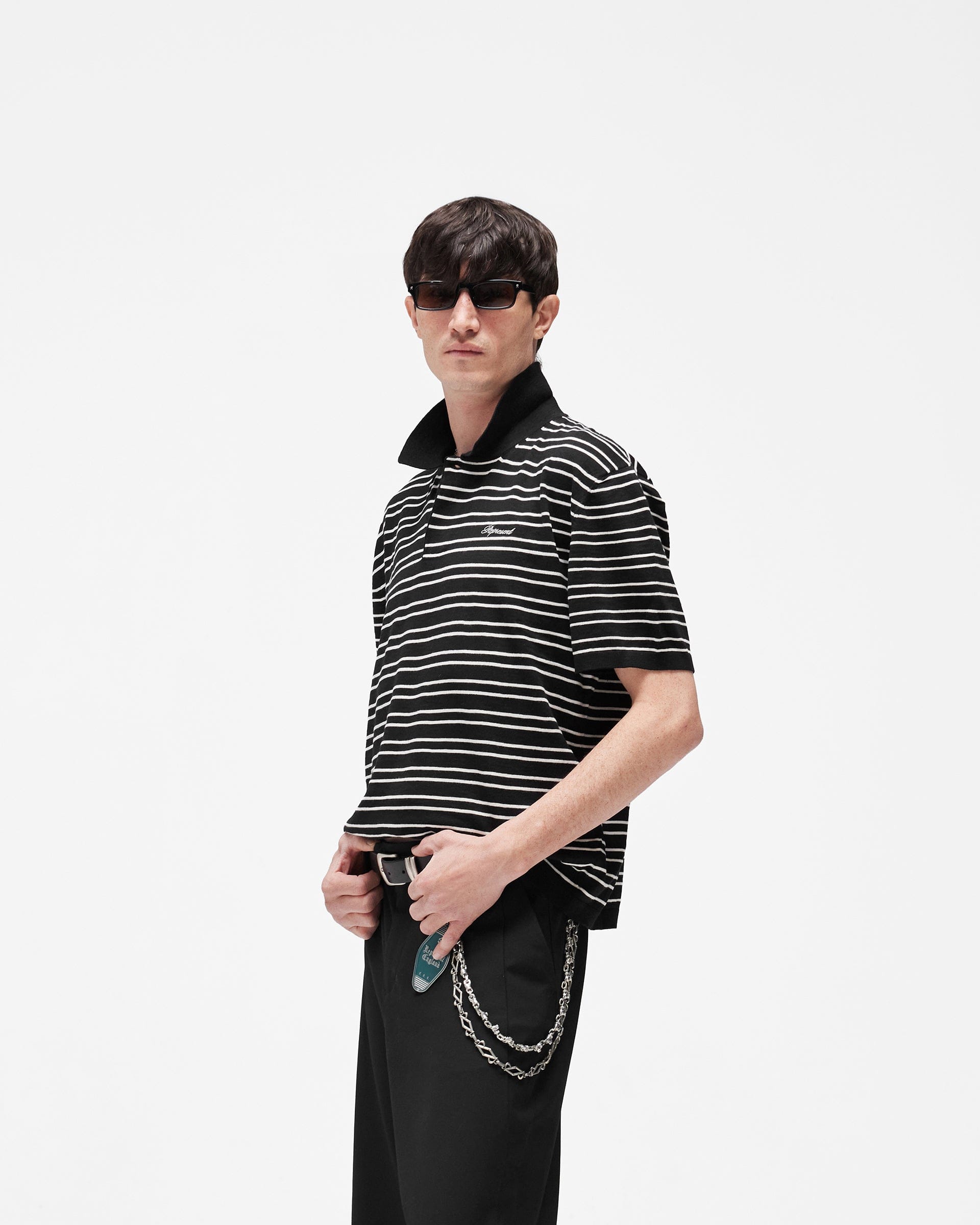 SC26 California Striped Knitted Polo - Jet Black