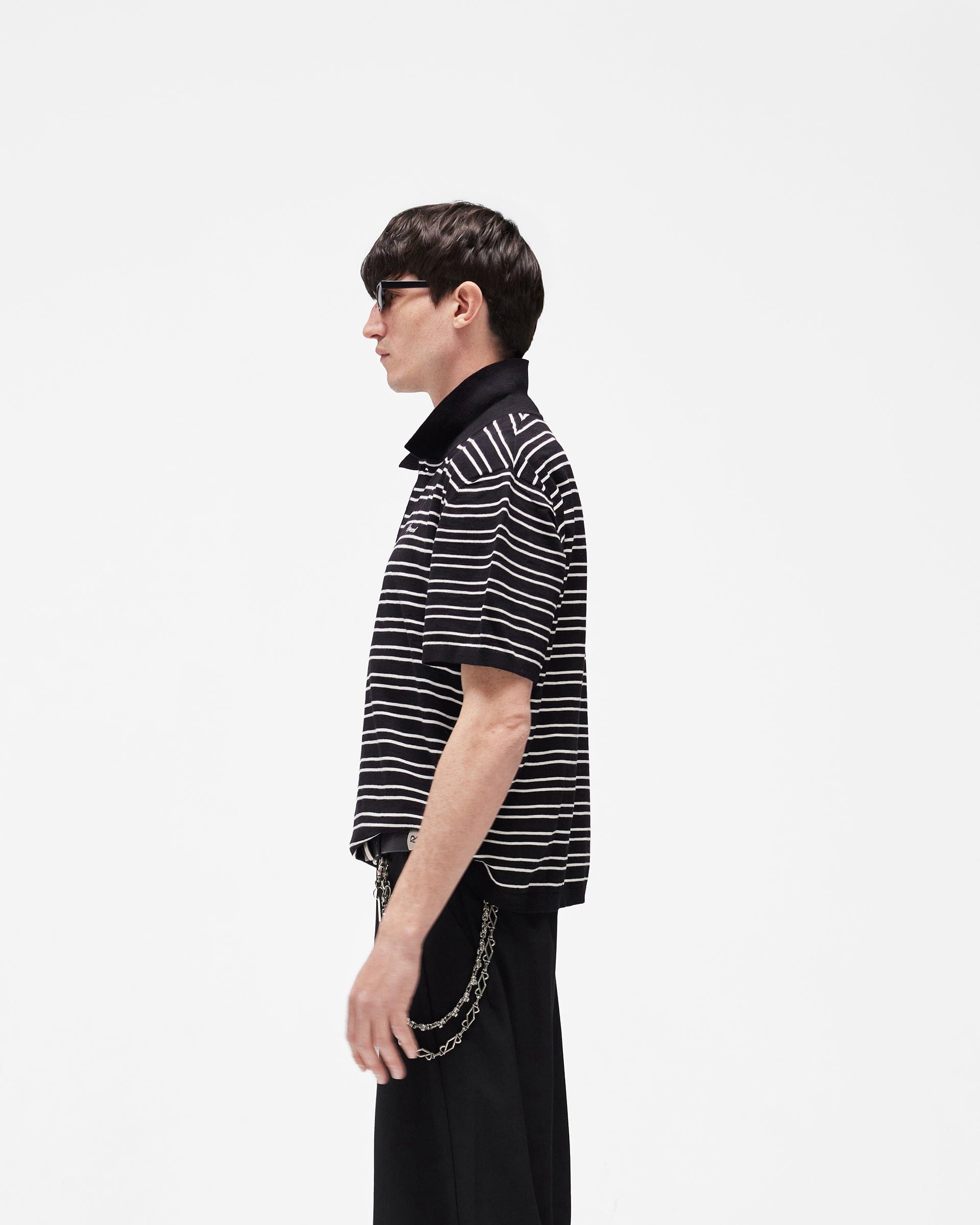 SC26 California Striped Knitted Polo - Jet Black