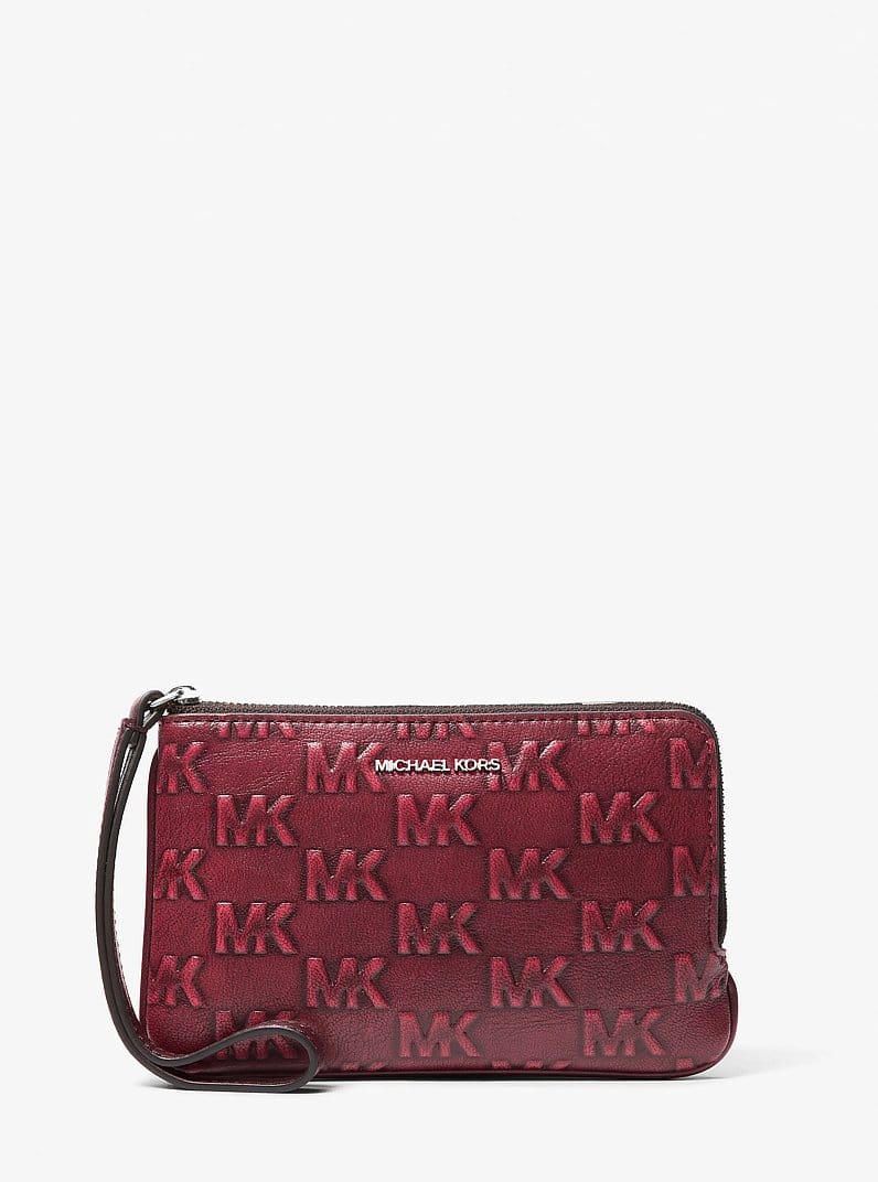 Jet Set Travel Small Burnished Logo Embossed Wristlet