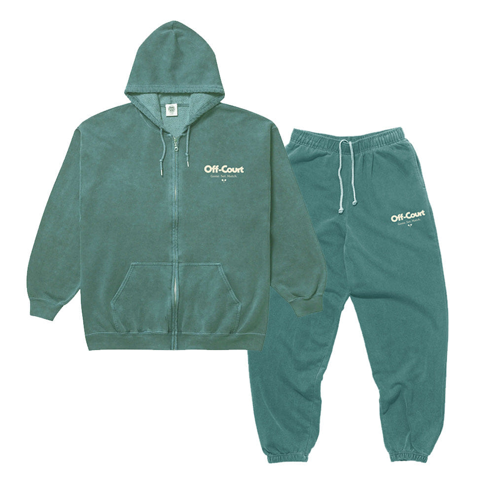 Vice 84 Off - Court GSM Zip Up Hoodie & Jogger Set - Vintage Washed Forest