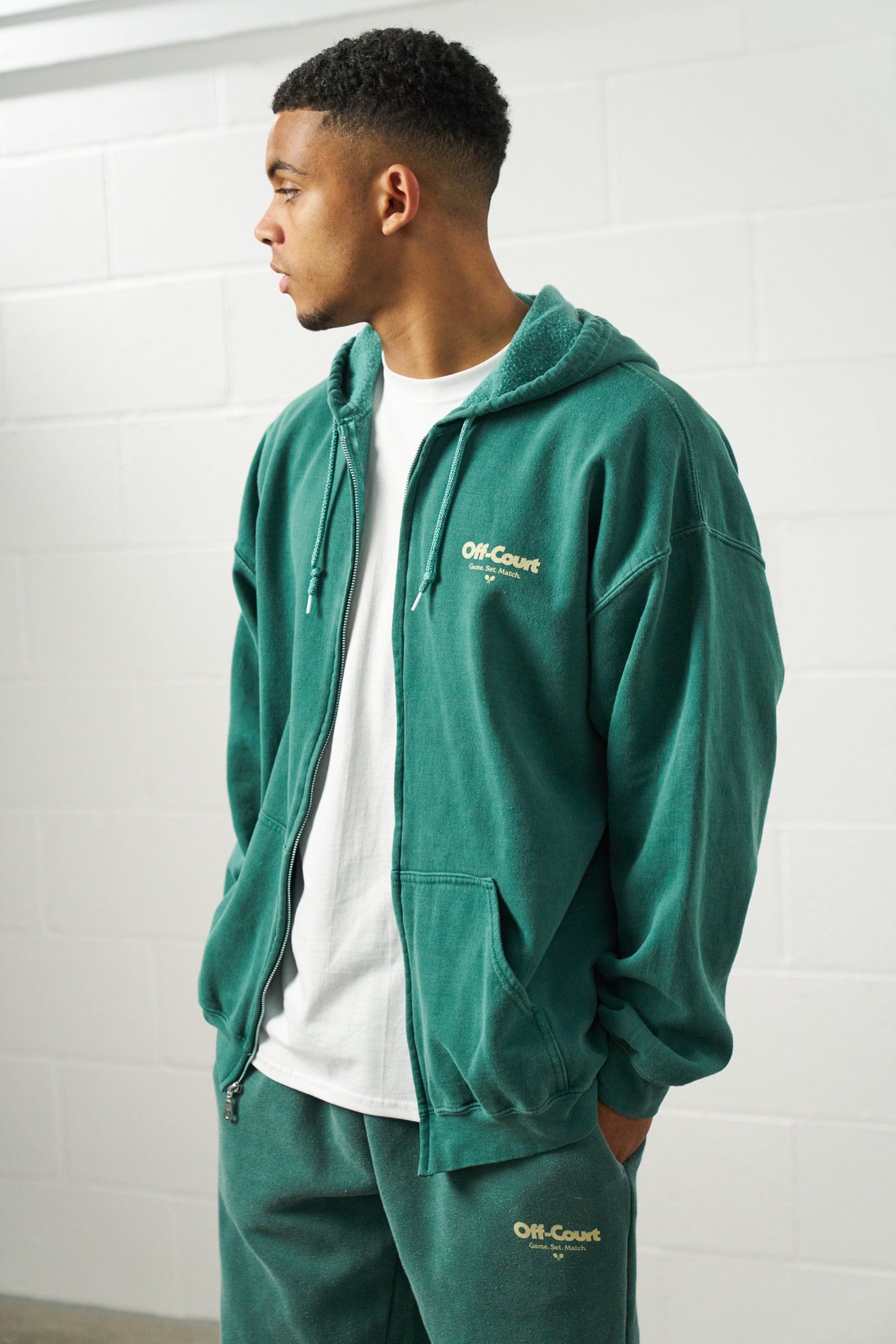 Vice 84 Off - Court GSM Zip Up Hoodie & Jogger Set - Vintage Washed Forest
