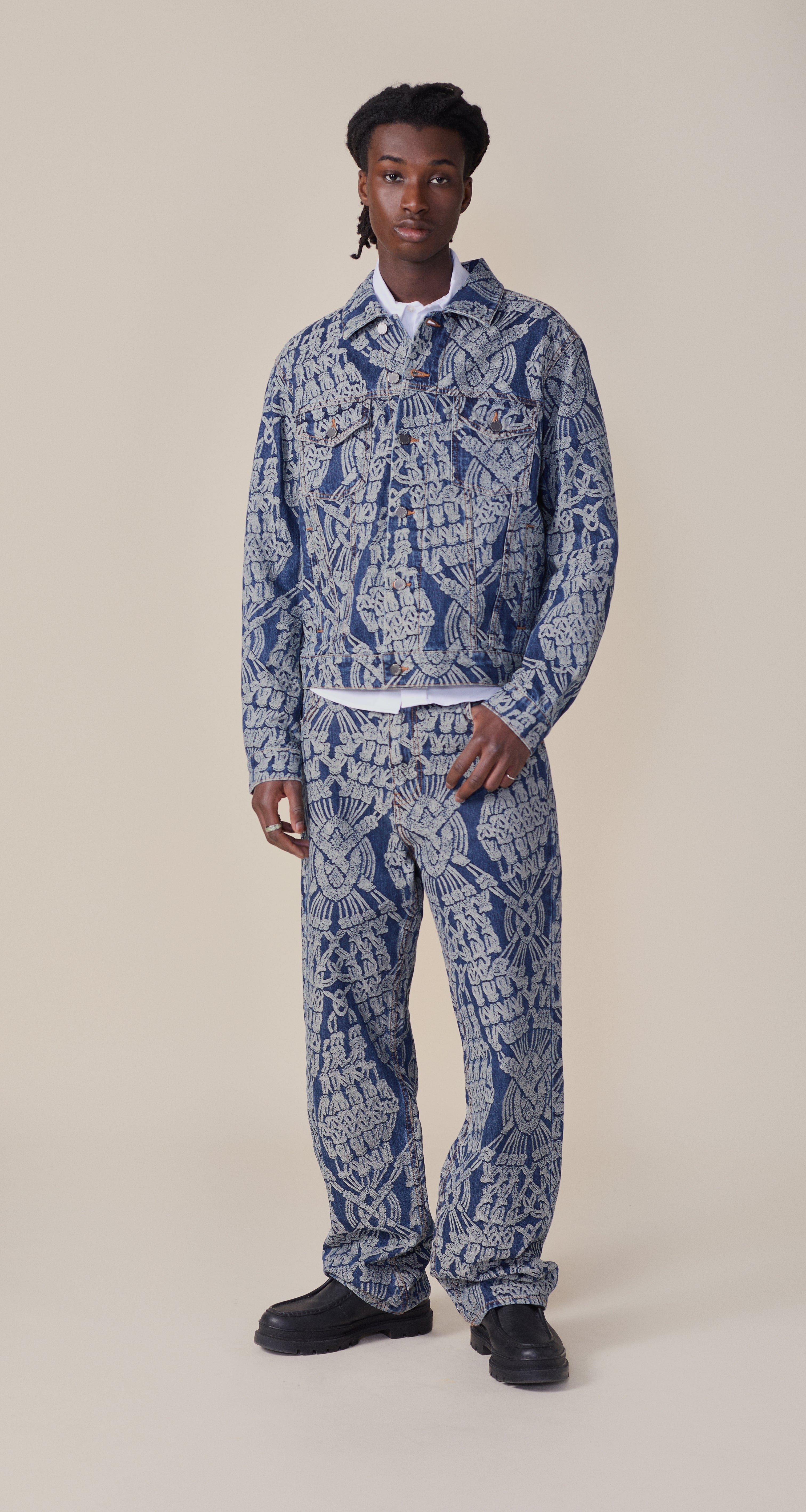 Blue Dark Blue Denim Macrame Jacket