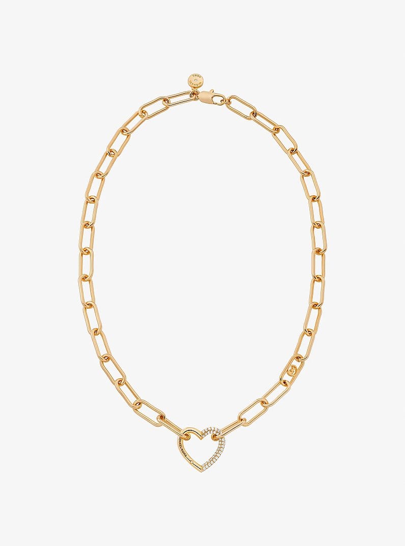 Pavé Heart Curb-Link Necklace