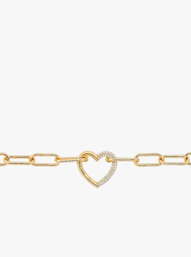 Pavé Heart Curb-Link Necklace