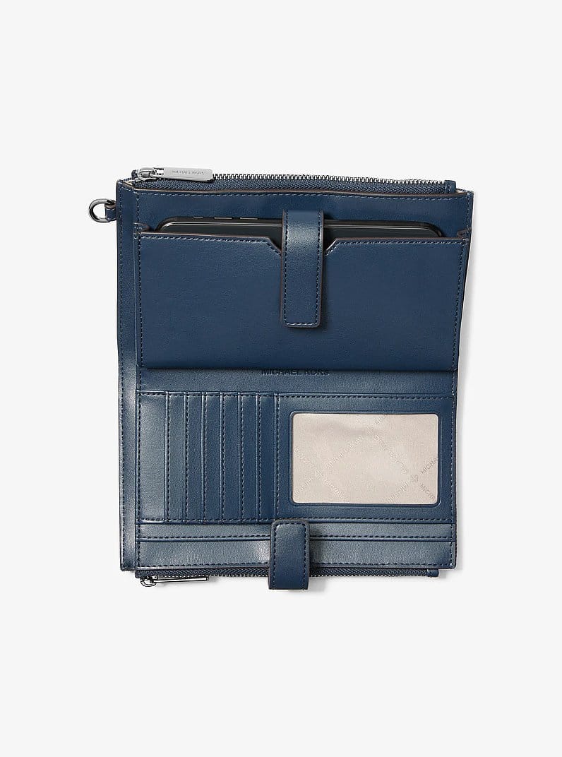 Jet Set Travel Embellished Denim Wristlet
