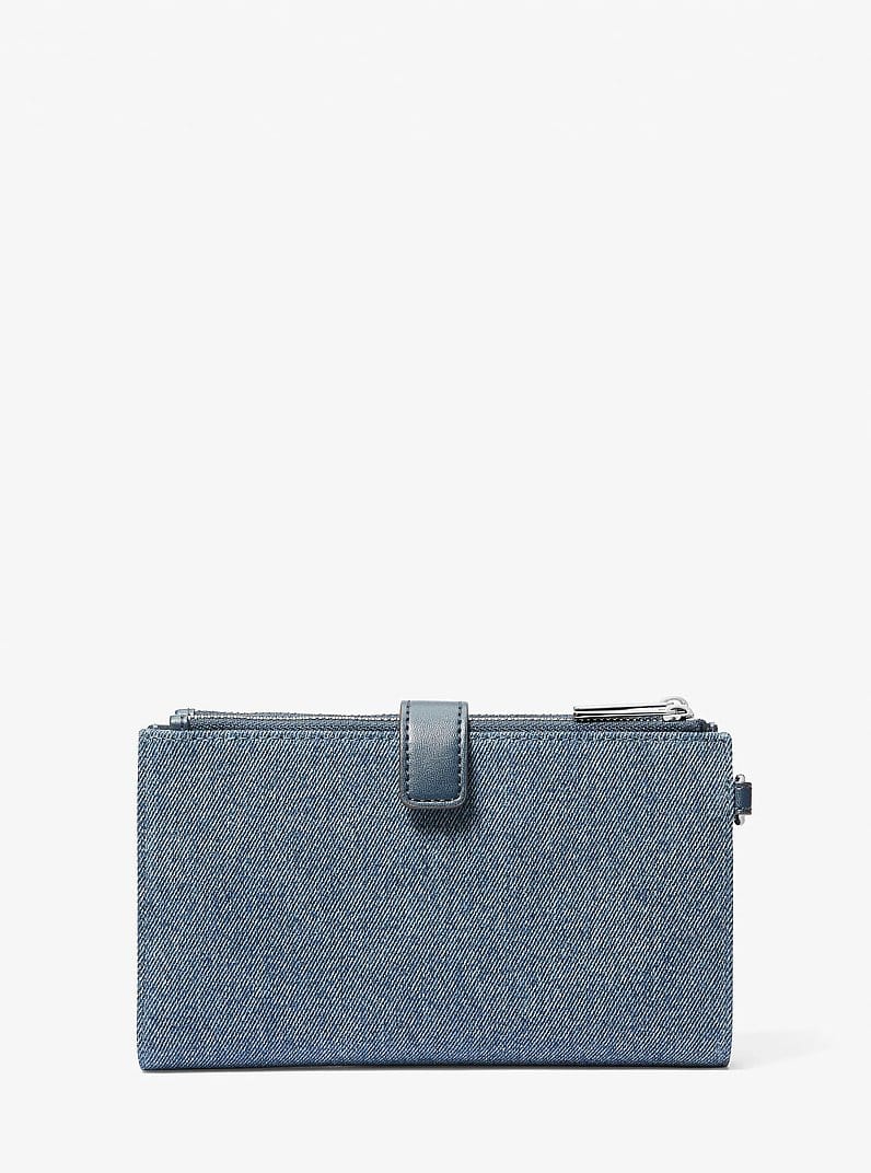 Jet Set Travel Embellished Denim Wristlet