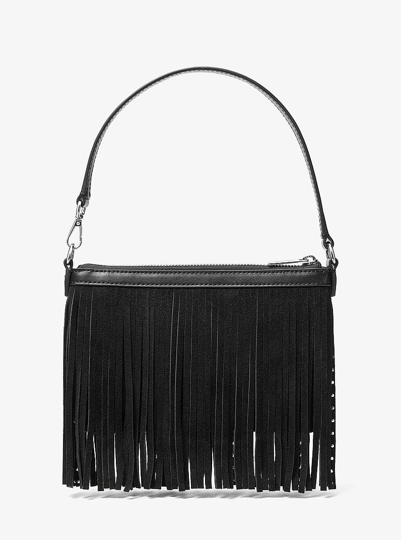 Jet Set Travel Small Studded Fringed Polyester Microsuede Wristlet