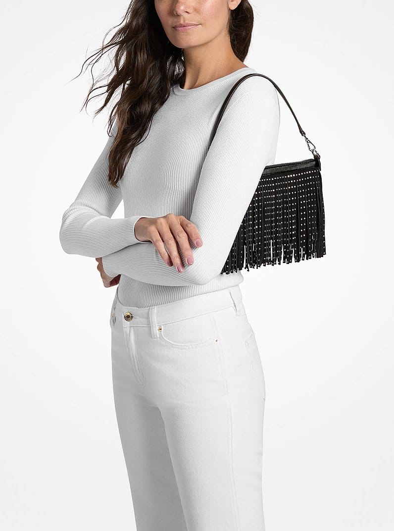 Jet Set Travel Small Studded Fringed Polyester Microsuede Wristlet