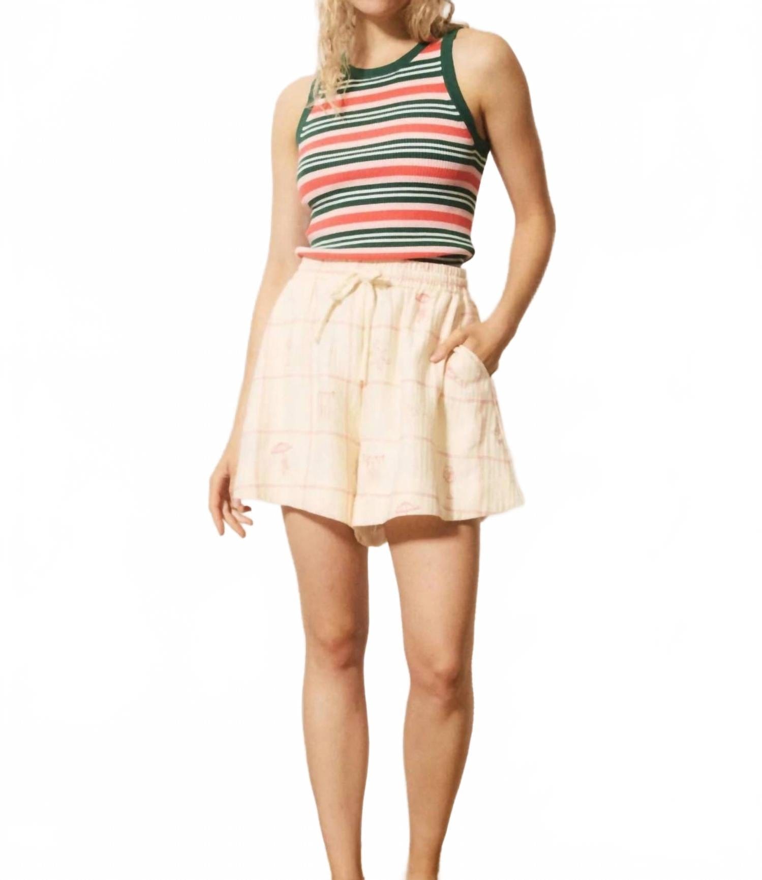 WHITE* Nunzia Stripe Tank Top In Green, Coral, And White