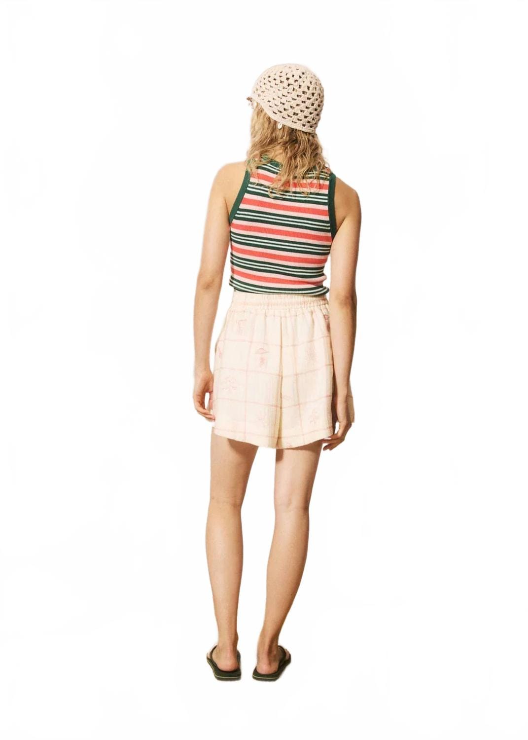 WHITE* Nunzia Stripe Tank Top In Green, Coral, And White