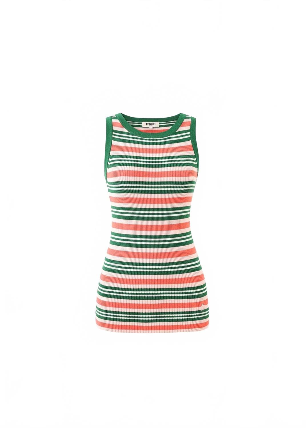 WHITE* Nunzia Stripe Tank Top In Green, Coral, And White