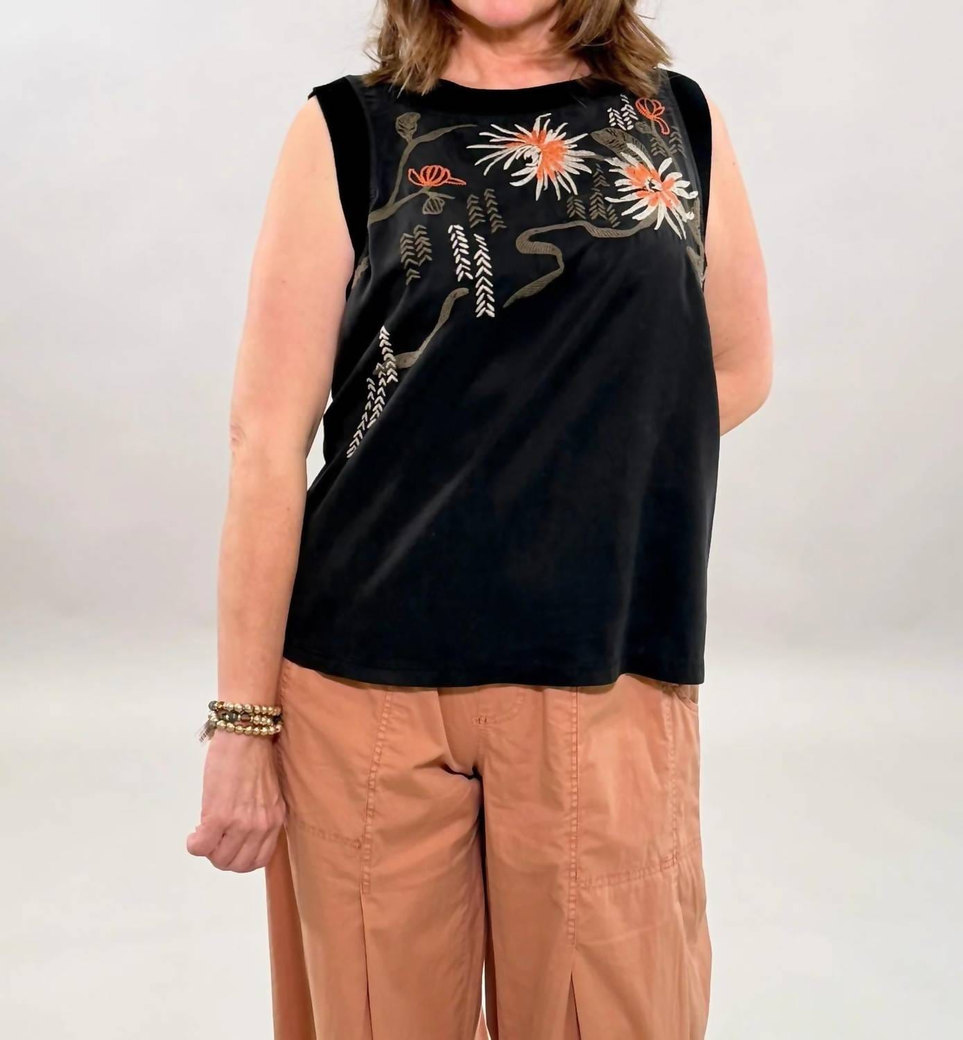 Artisan Embroidered Tank Top In Black