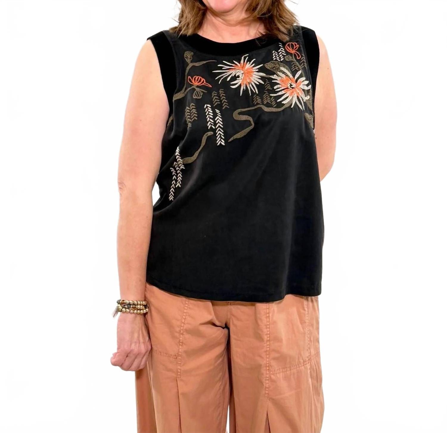Artisan Embroidered Tank Top In Black