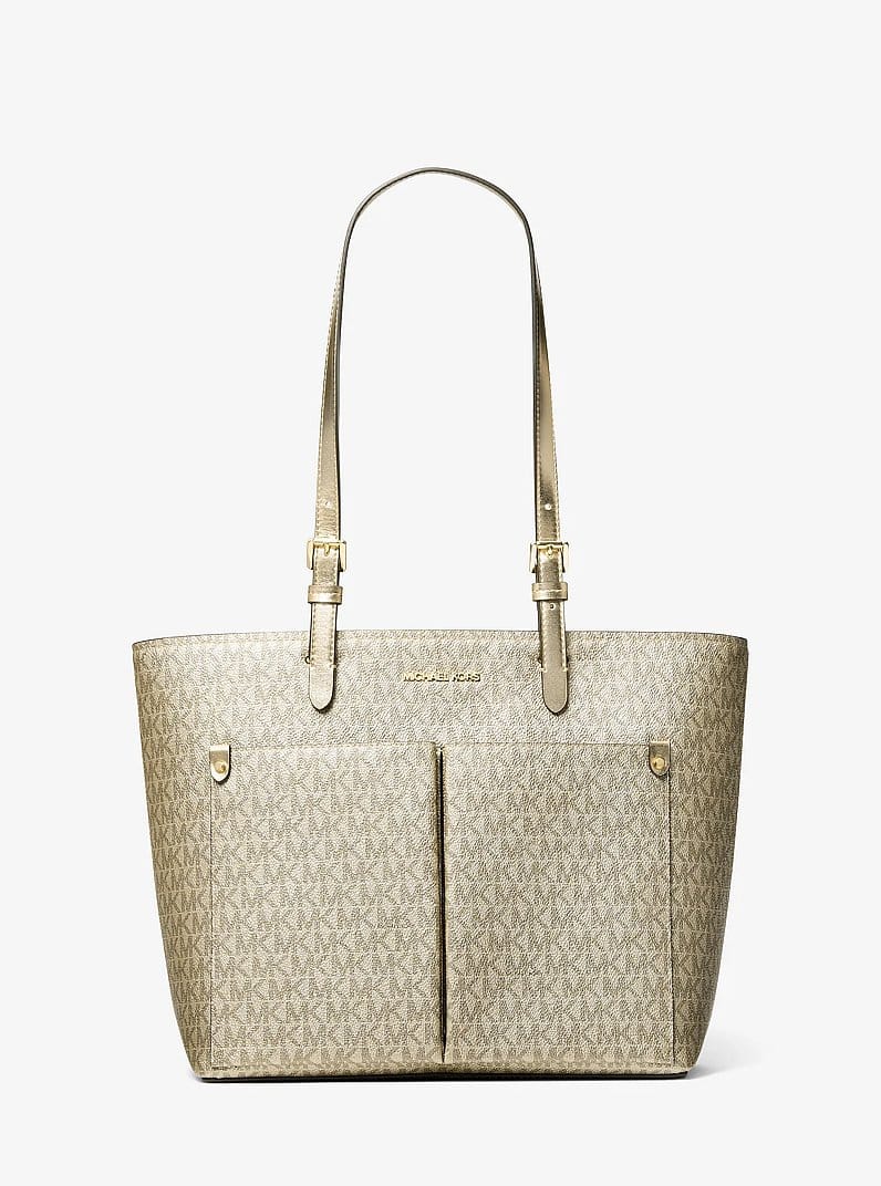 Jet Set Medium Metallic Signature Logo Pocket Tote Bag