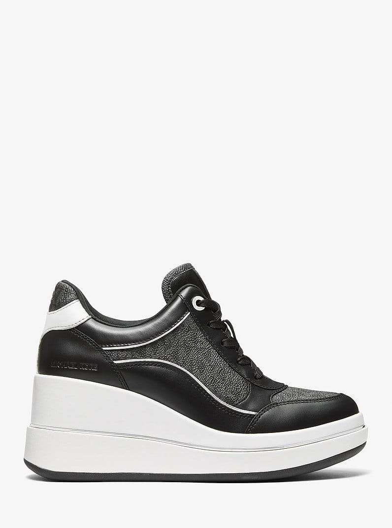 Emmy Signature Logo and Leather Wedge Trainer