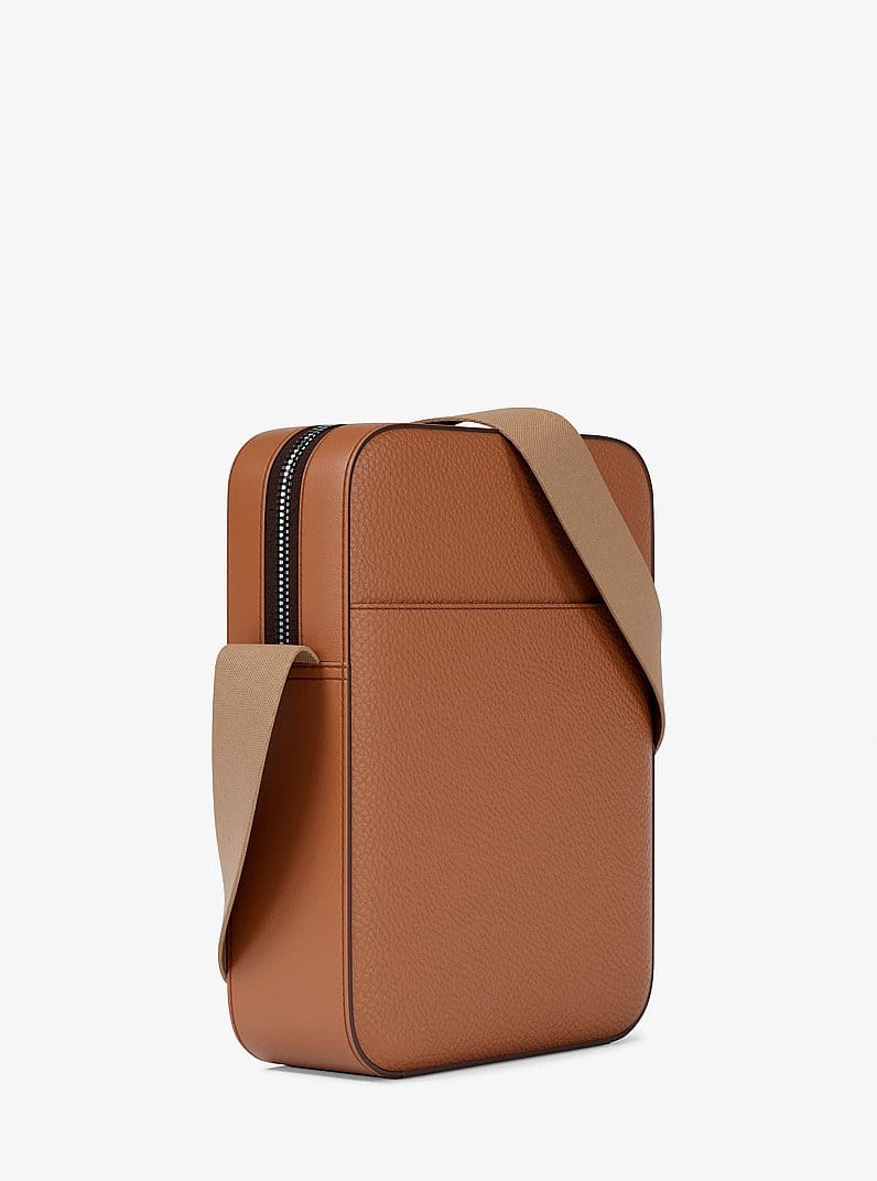 Cooper Logo Embossed Pebbled Leather Messenger Bag