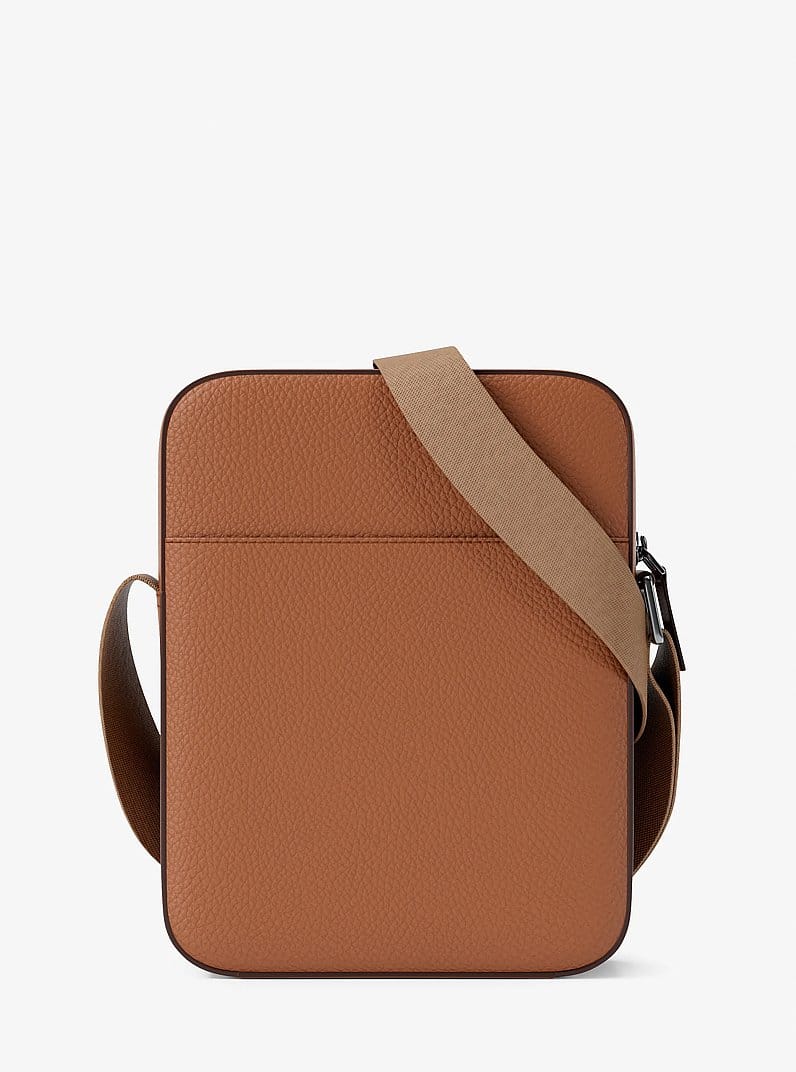 Cooper Logo Embossed Pebbled Leather Messenger Bag