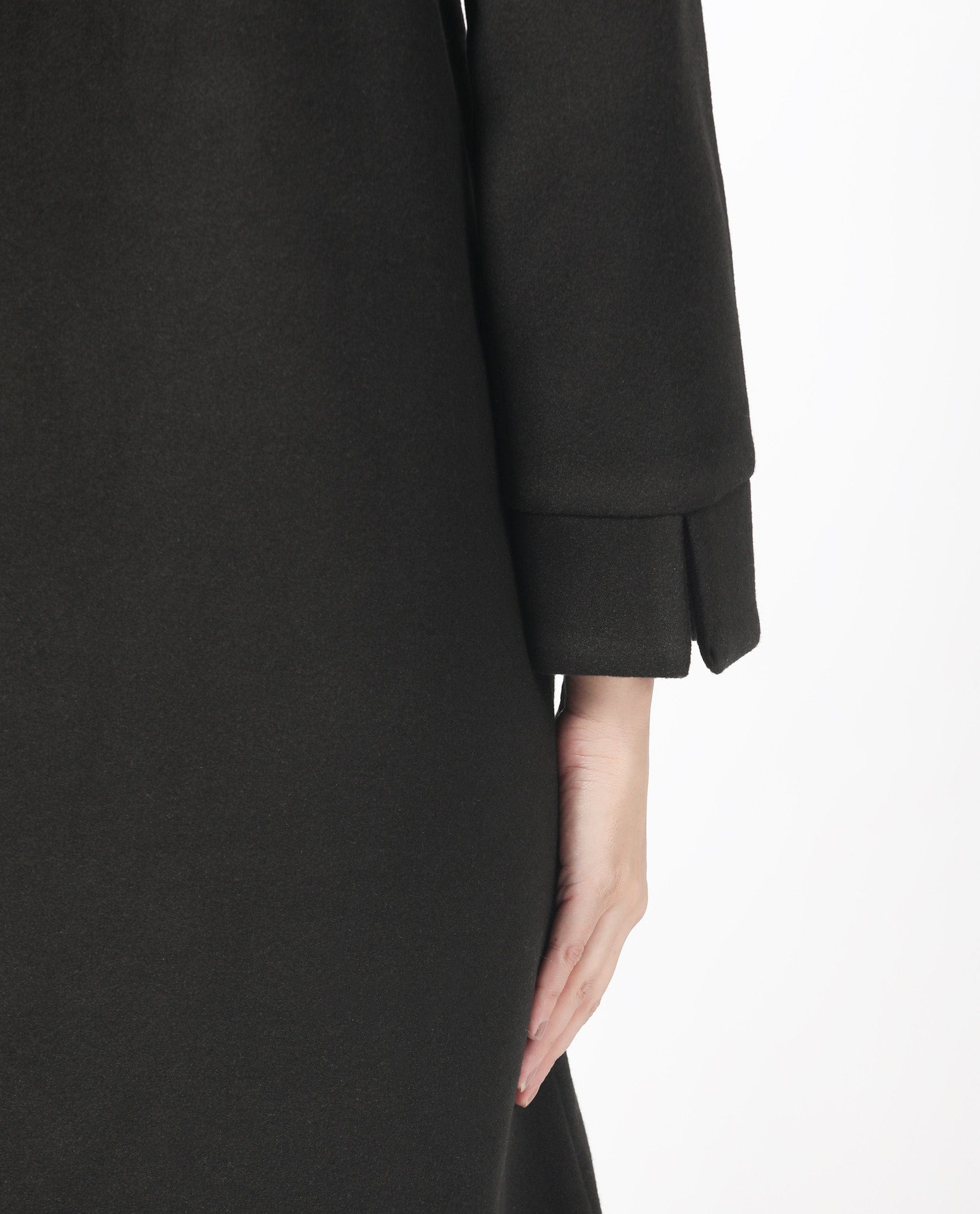 Rareism Women's Sera Black Polyester High Neck Plain Knee Length Regular Fit Jacket