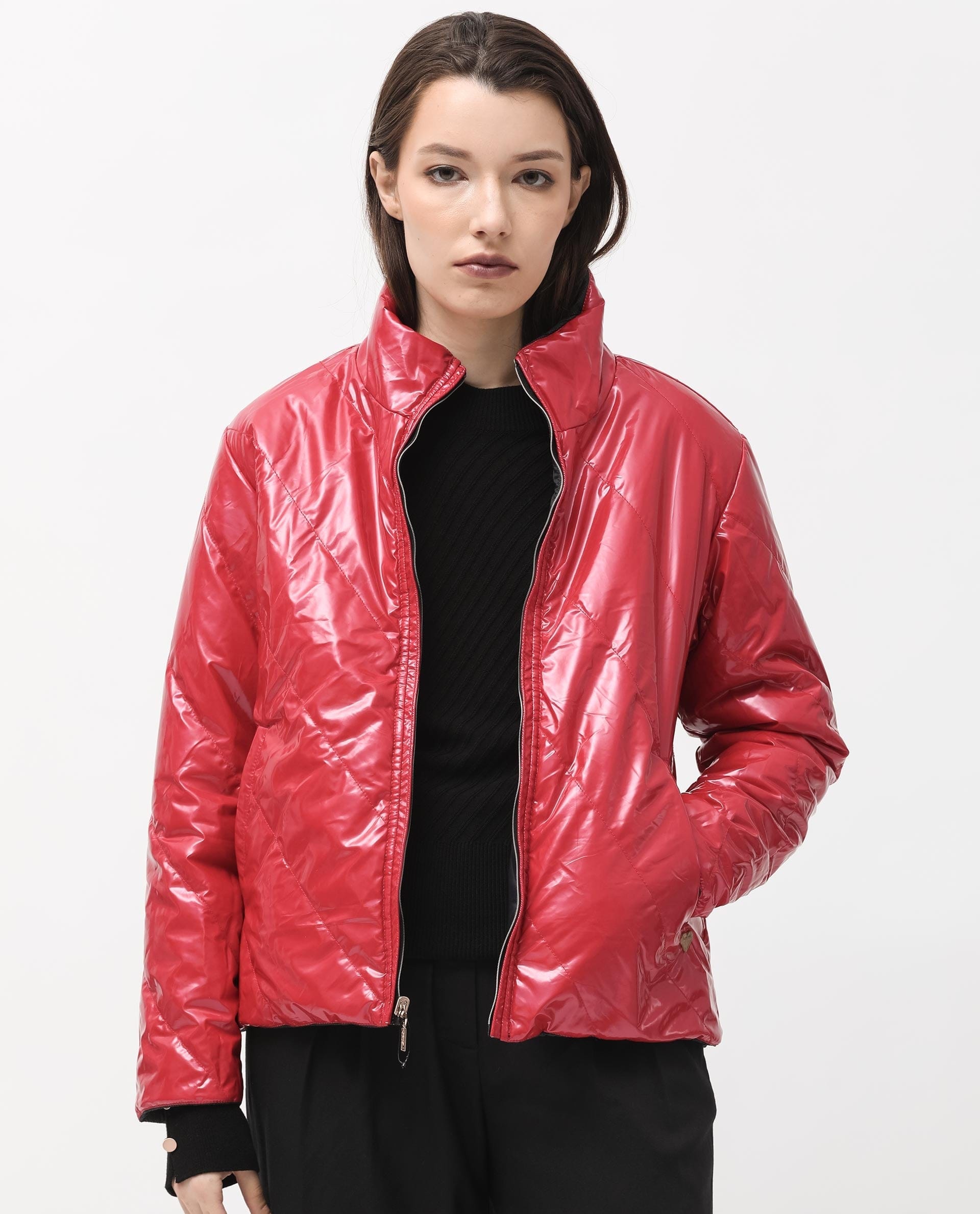 Rareism Women's Sapel Black Polyester High Neck Plain Regular Fit Jacket