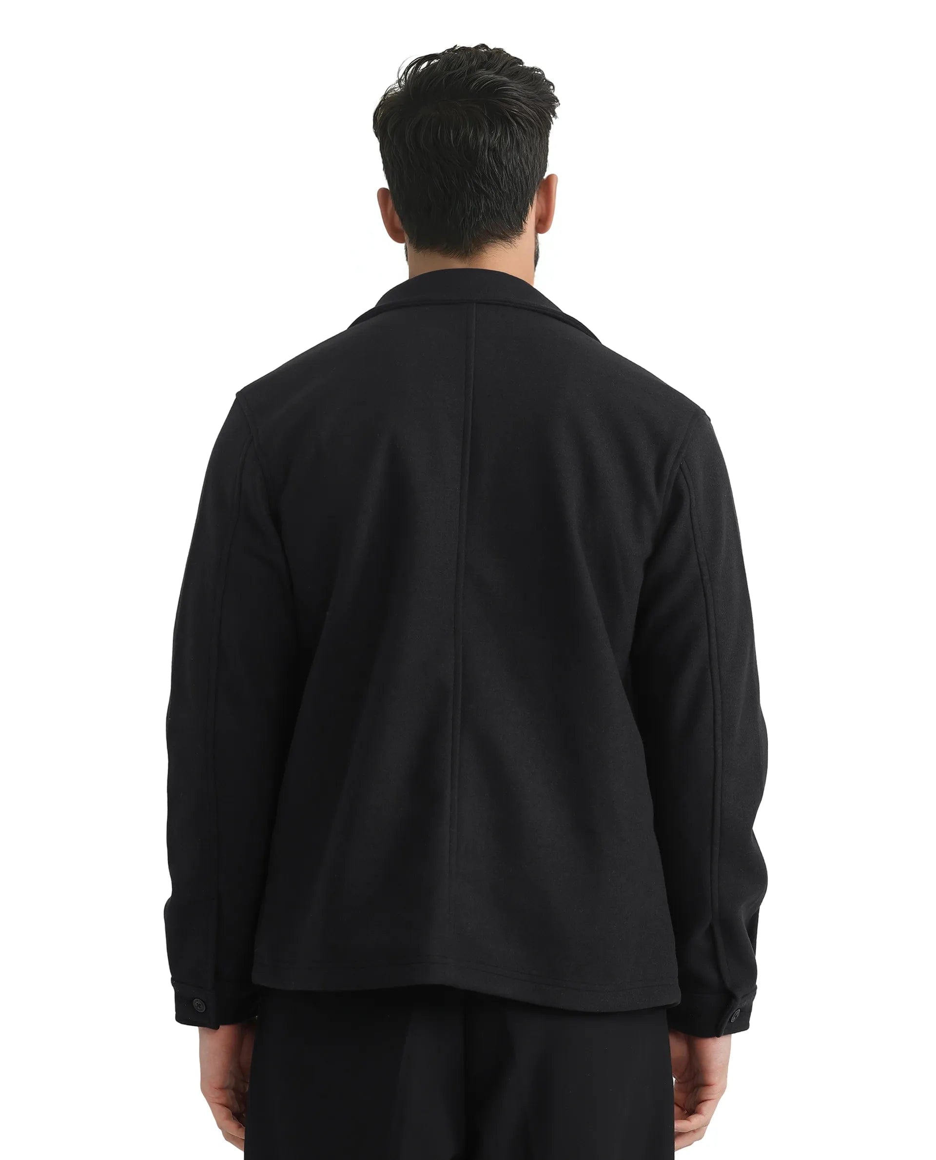 RARE Rabbit Men's Tweeder - 2 Black Polyester Plain Relaxed Fit Full Sleeve Spread Collar Jacket
