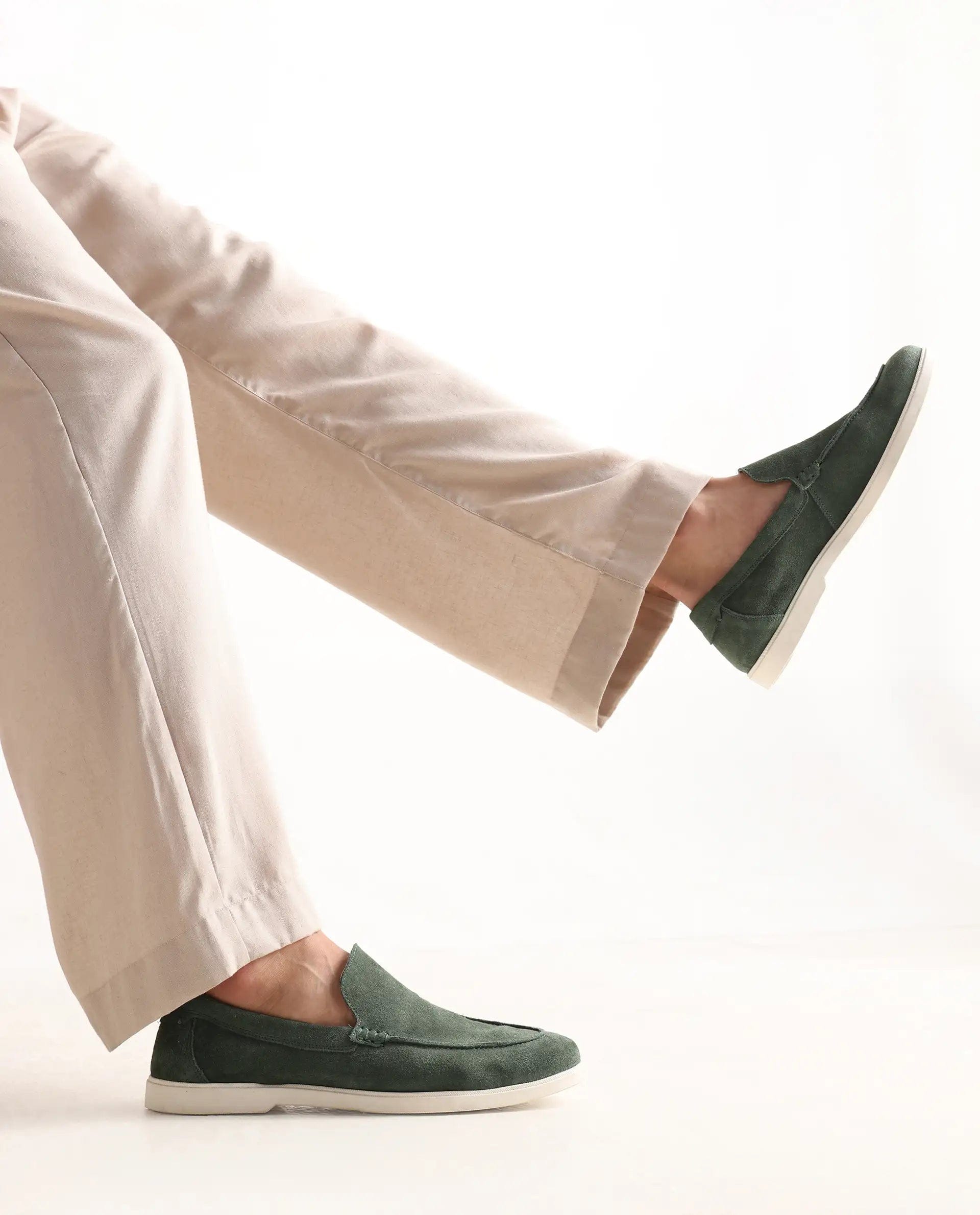RAREZ Rare Rabbit Men Velour Sage Green Suede Leather Slip - On Closure Loafer