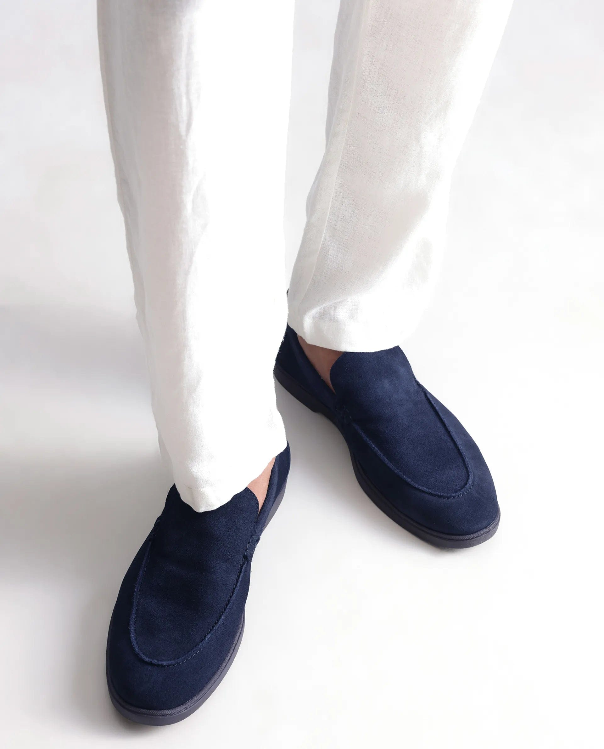 RAREZ Rare Rabbit Men Velour Navy Suede Leather Slip - On Closure Loafer