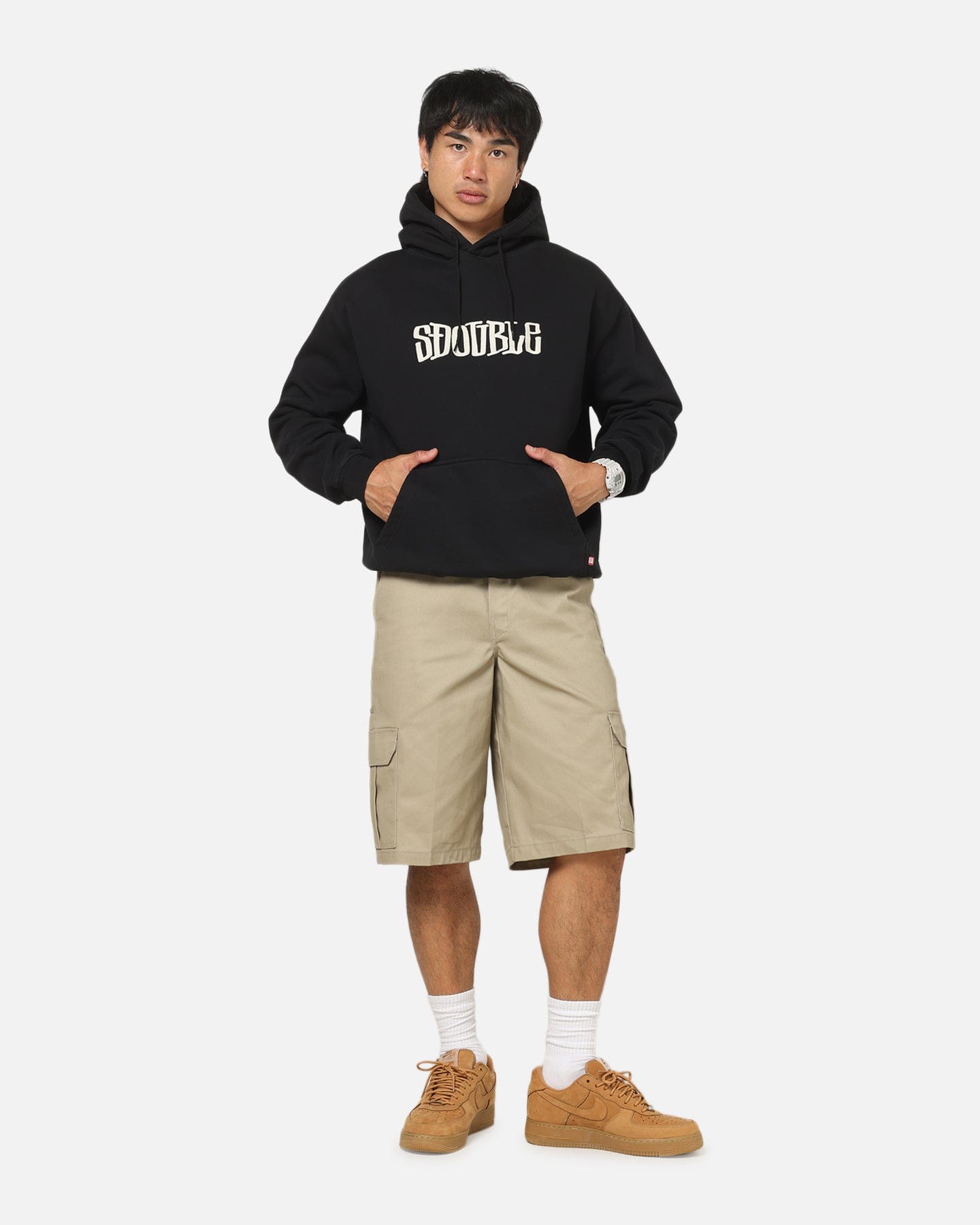 S Double Mid Block Fleece Hoodie Black