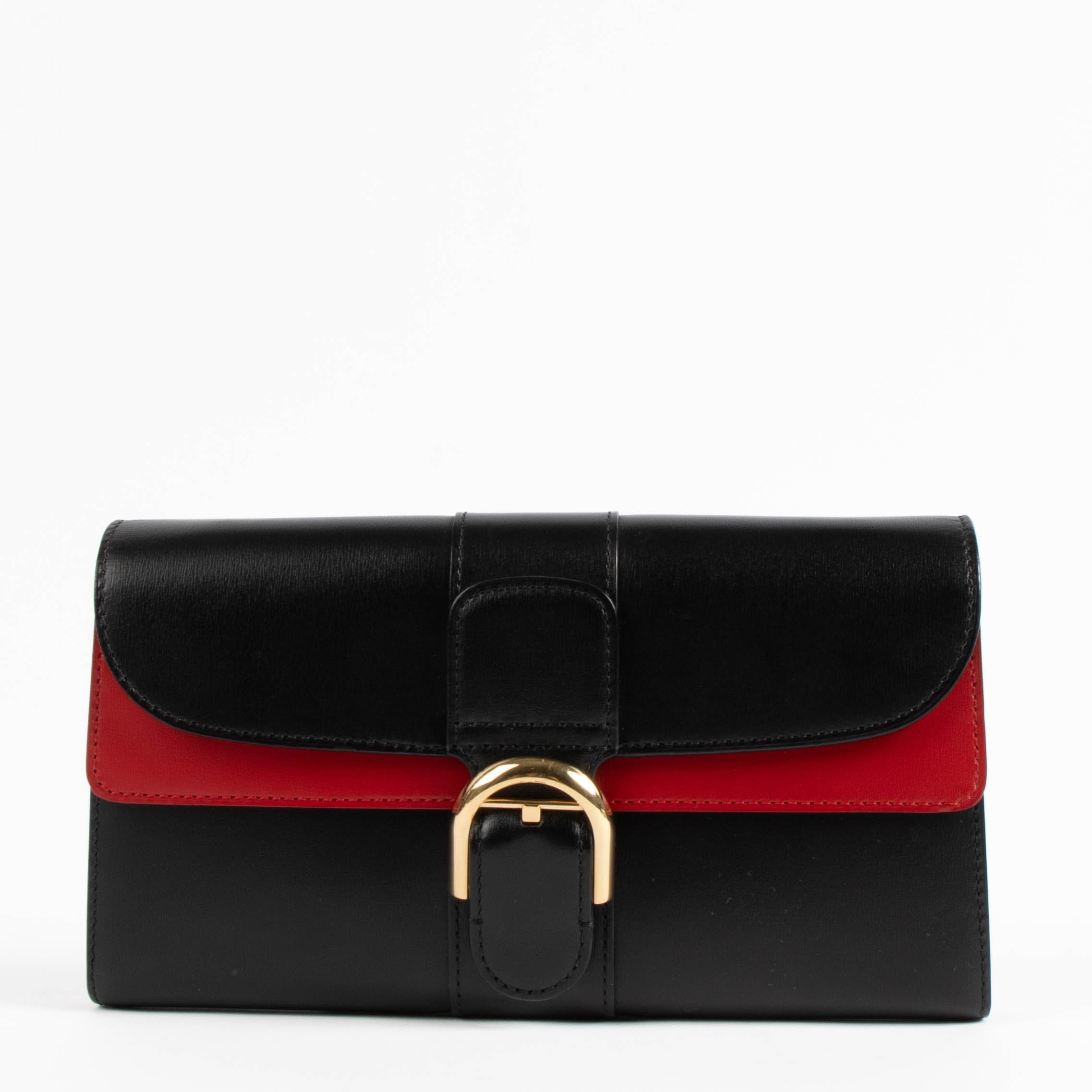 Delvaux Black/Lipstick Box Calf Brillant Chain Long Wallet