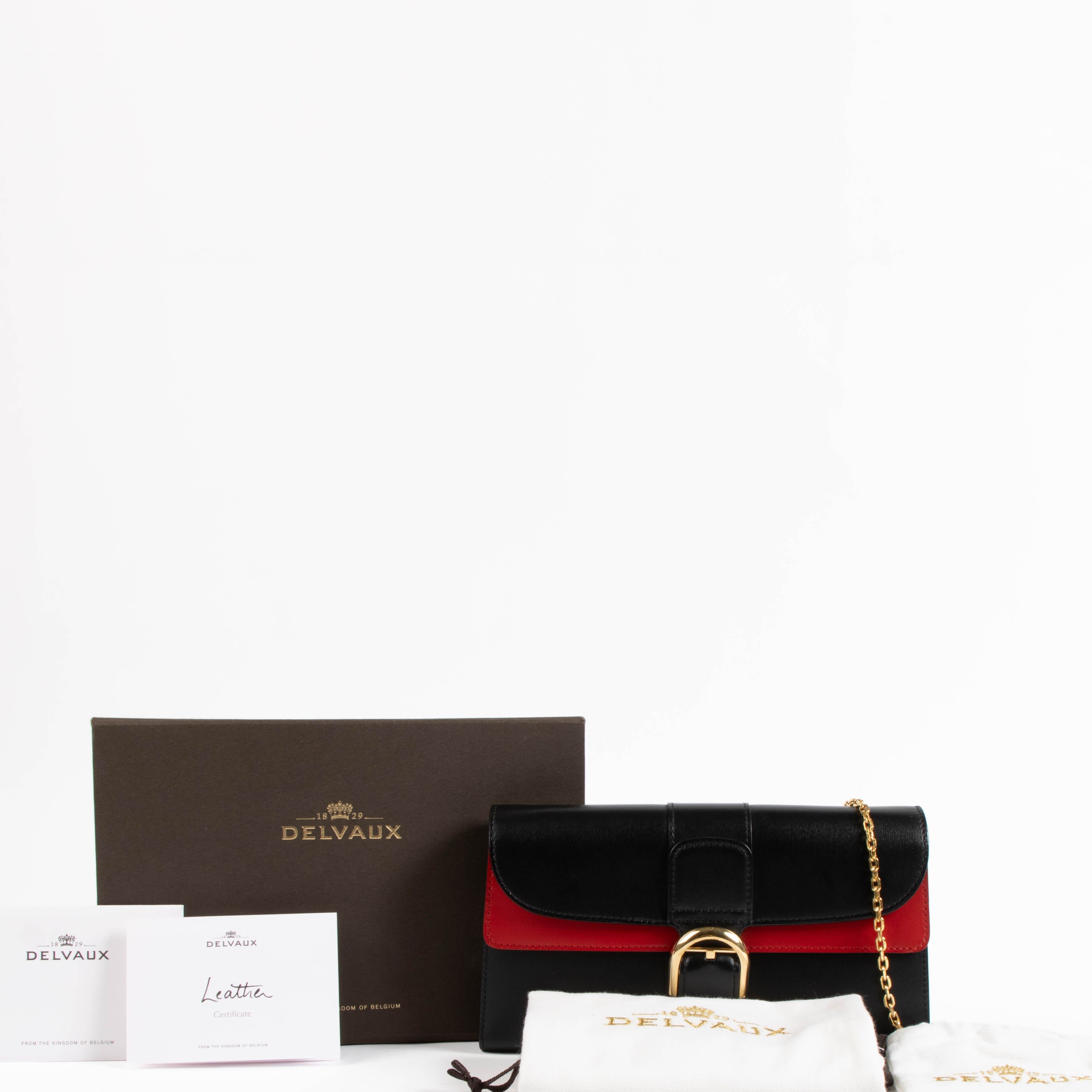 Delvaux Black/Lipstick Box Calf Brillant Chain Long Wallet