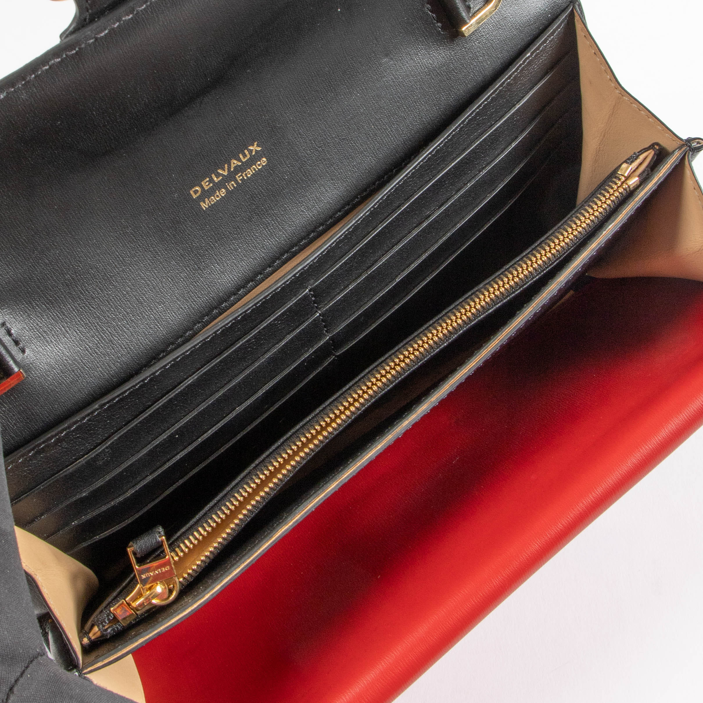 Delvaux Black/Lipstick Box Calf Brillant Chain Long Wallet
