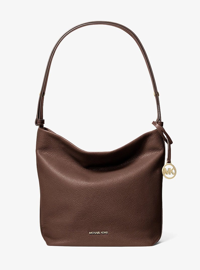 Roey Medium Pebbled Leather Bucket Messenger Bag