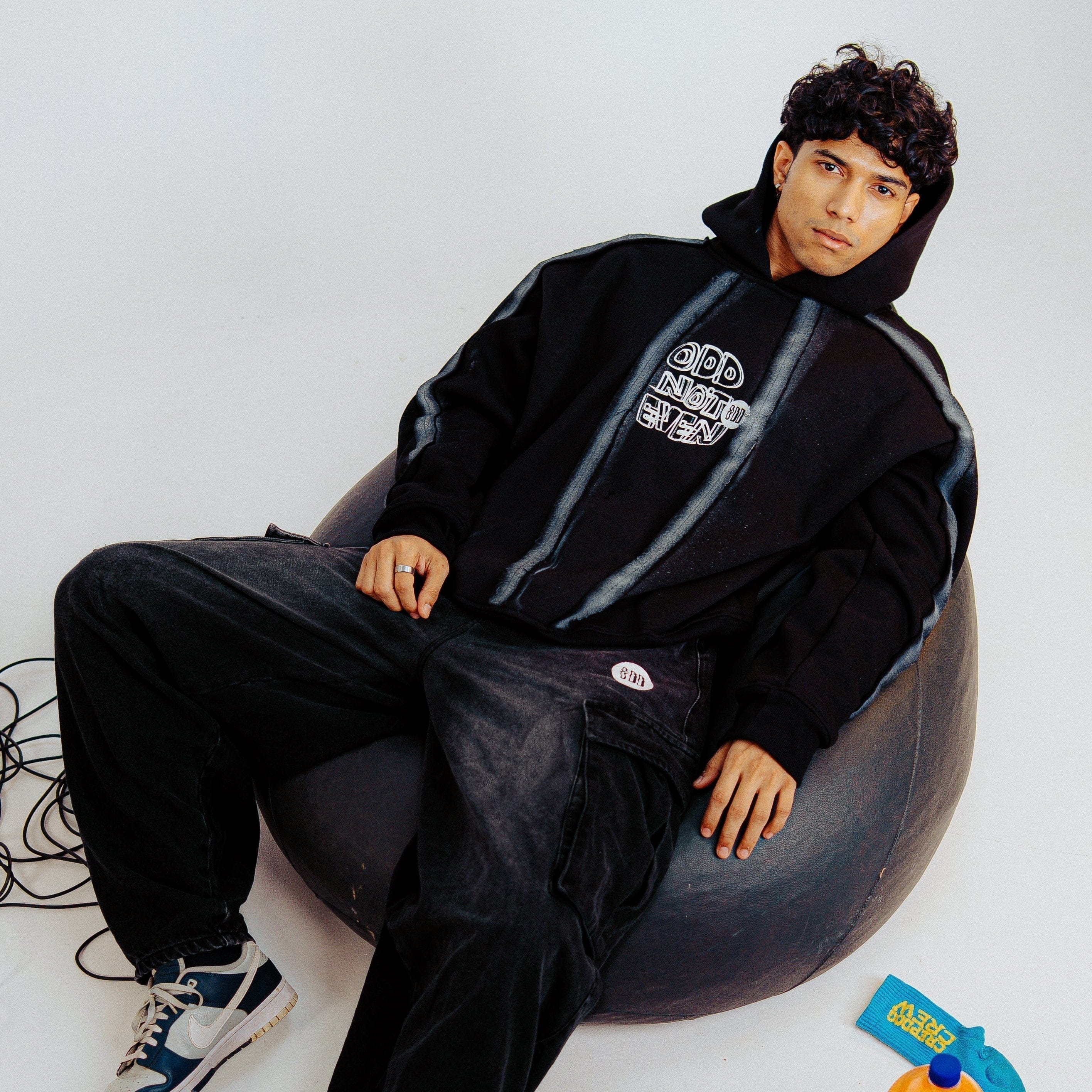 Oddnoteven Spray Black Hoodie