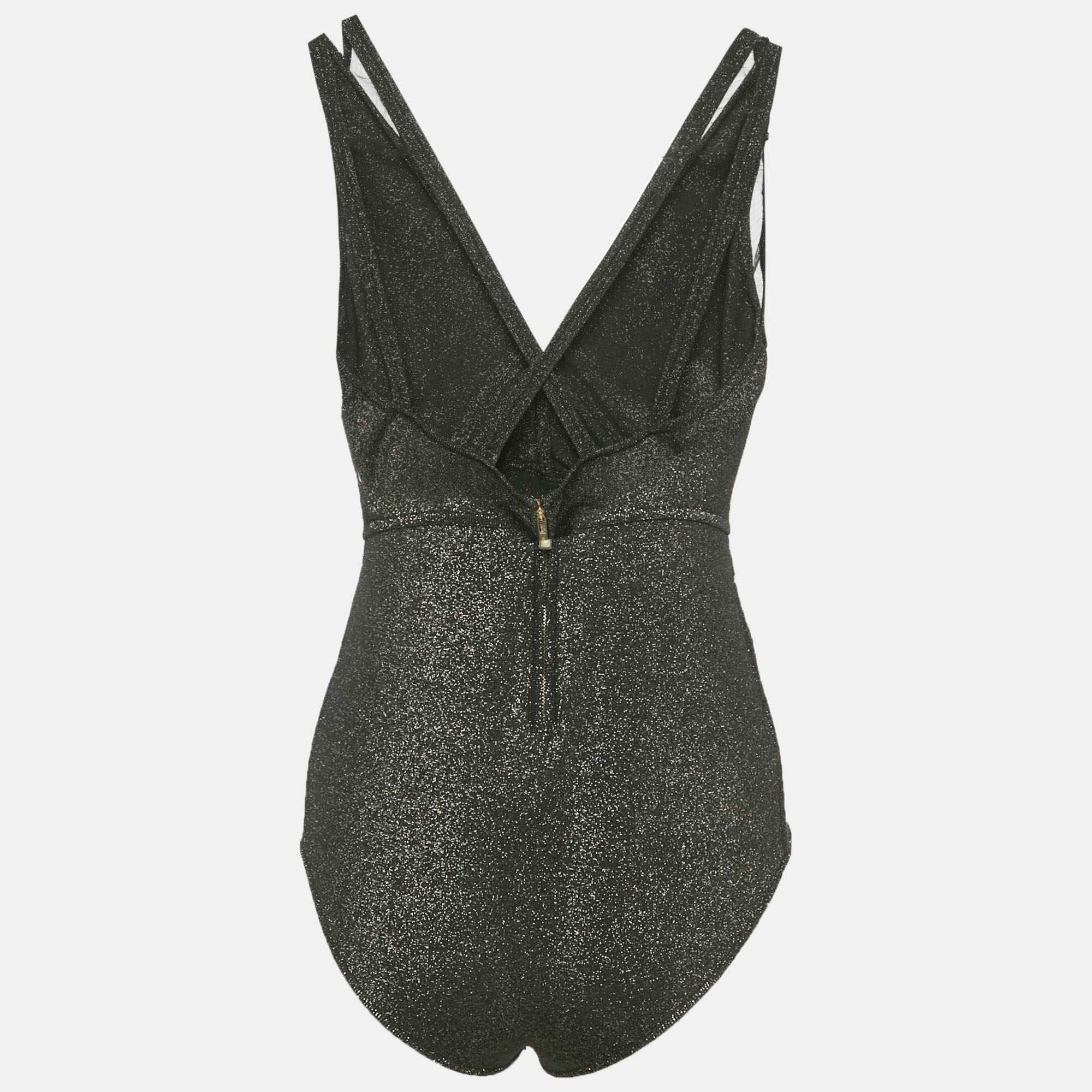 Elie Saab Black Lurex Jersey & Tulle Trim Bodysuit