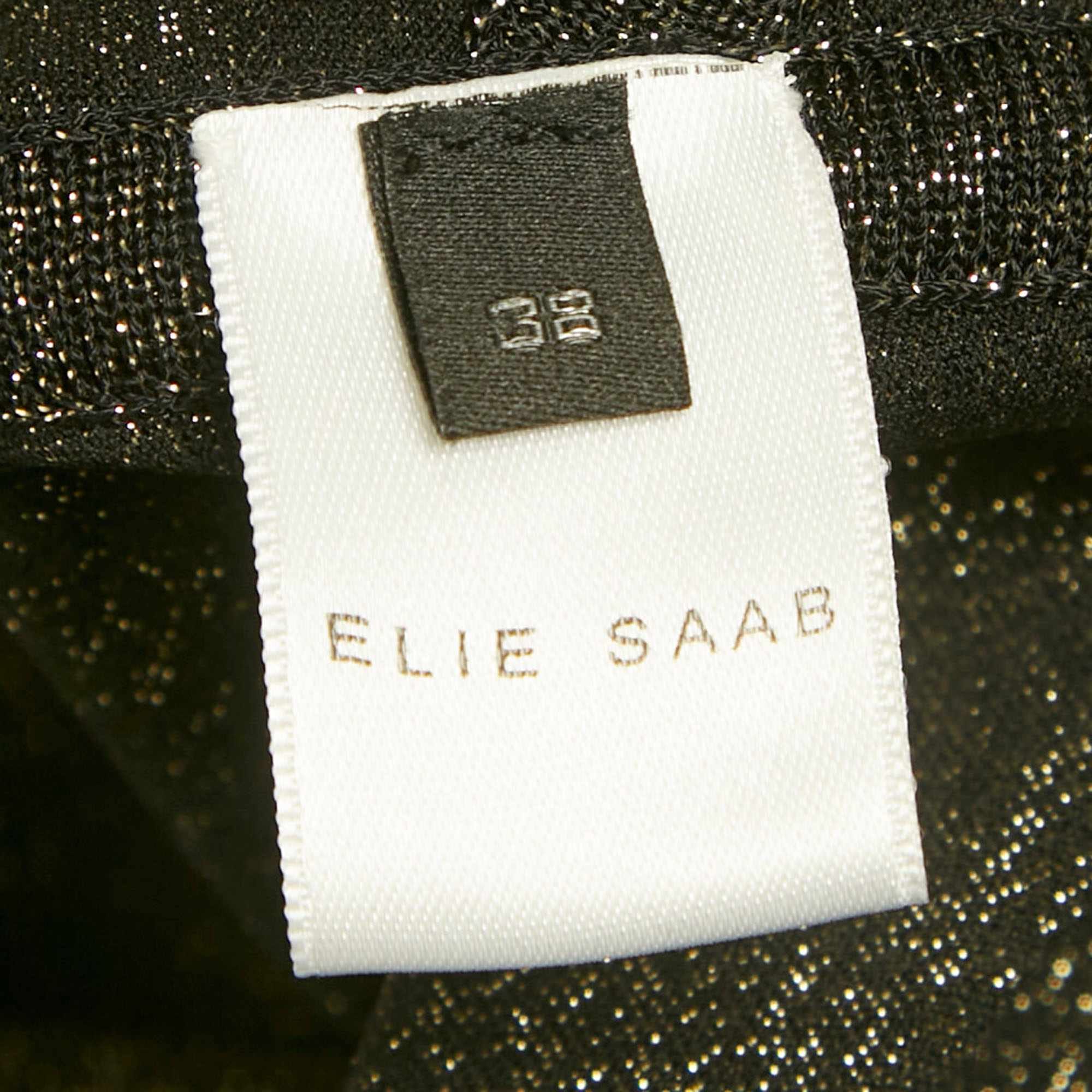 Elie Saab Black Lurex Jersey & Tulle Trim Bodysuit